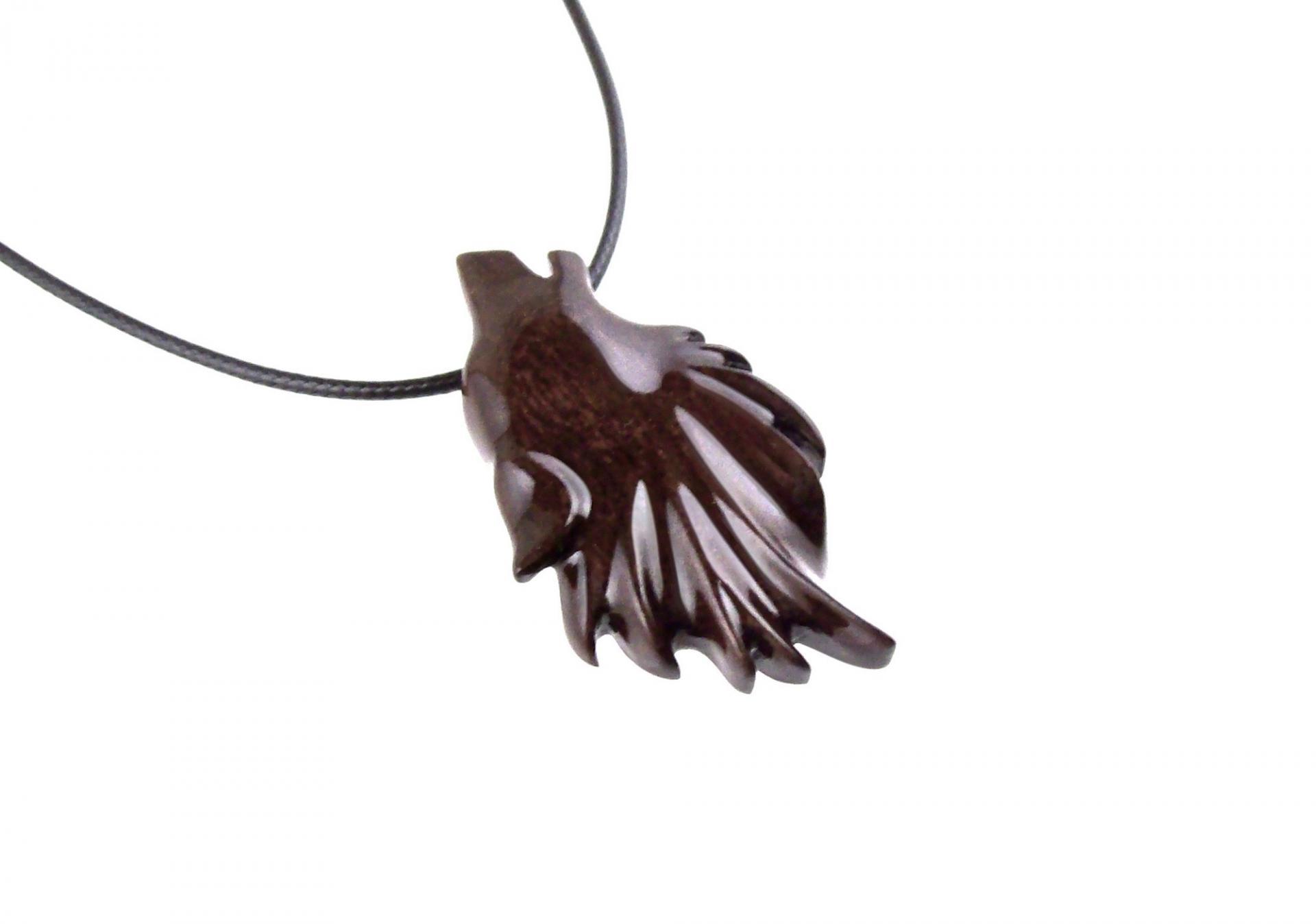 Wooden Howling Wolf Pendant Necklace, Hand Carved Totem Spirit Animal Wood Jewelry Gift for Men or Women in Dark Brown