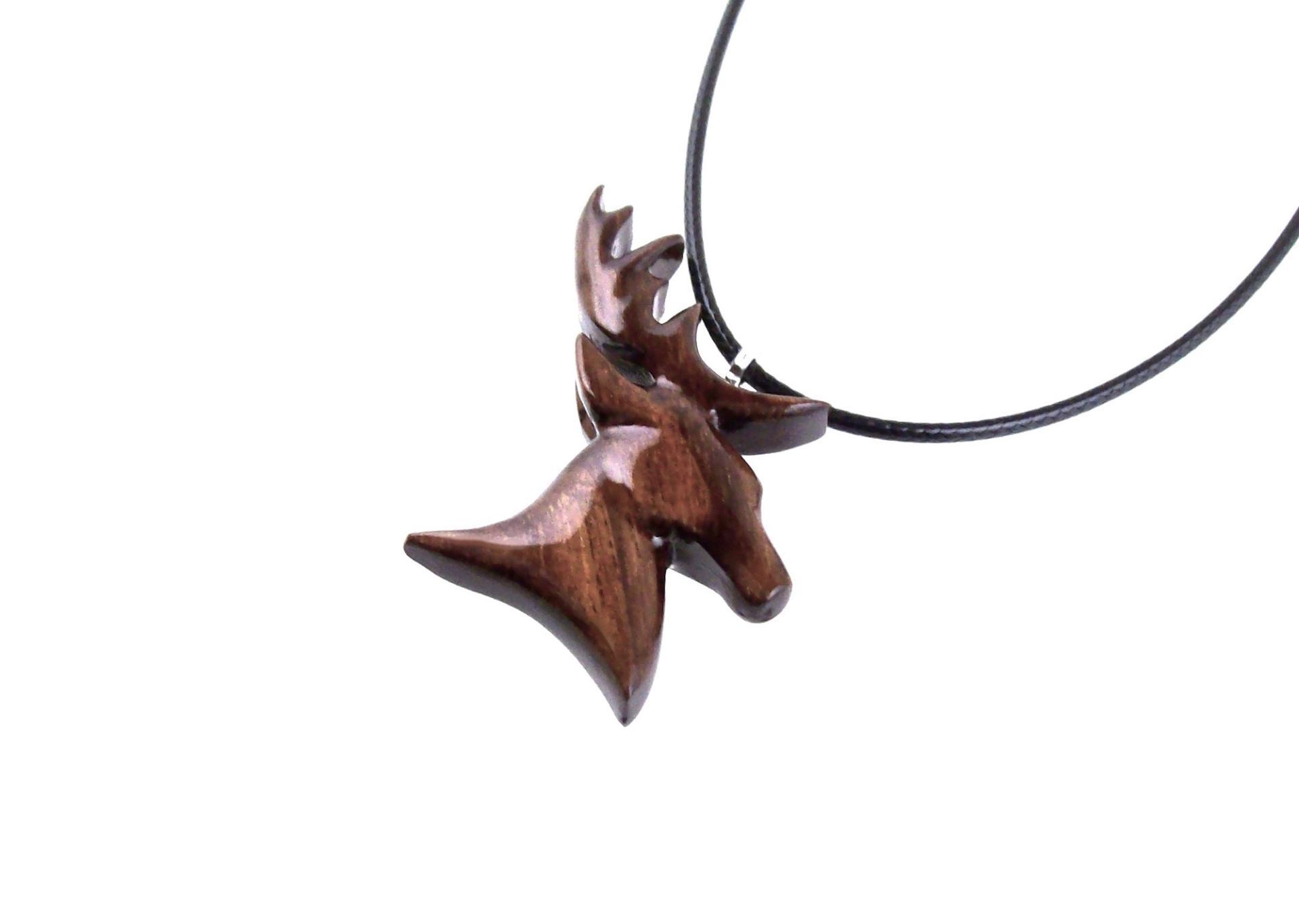 Deer Pendant, Hand Carved Wooden Stag Necklace, Buck Head Necklace, Spirit Animal Totem Gift for Him, Woodland Mens Jewelry