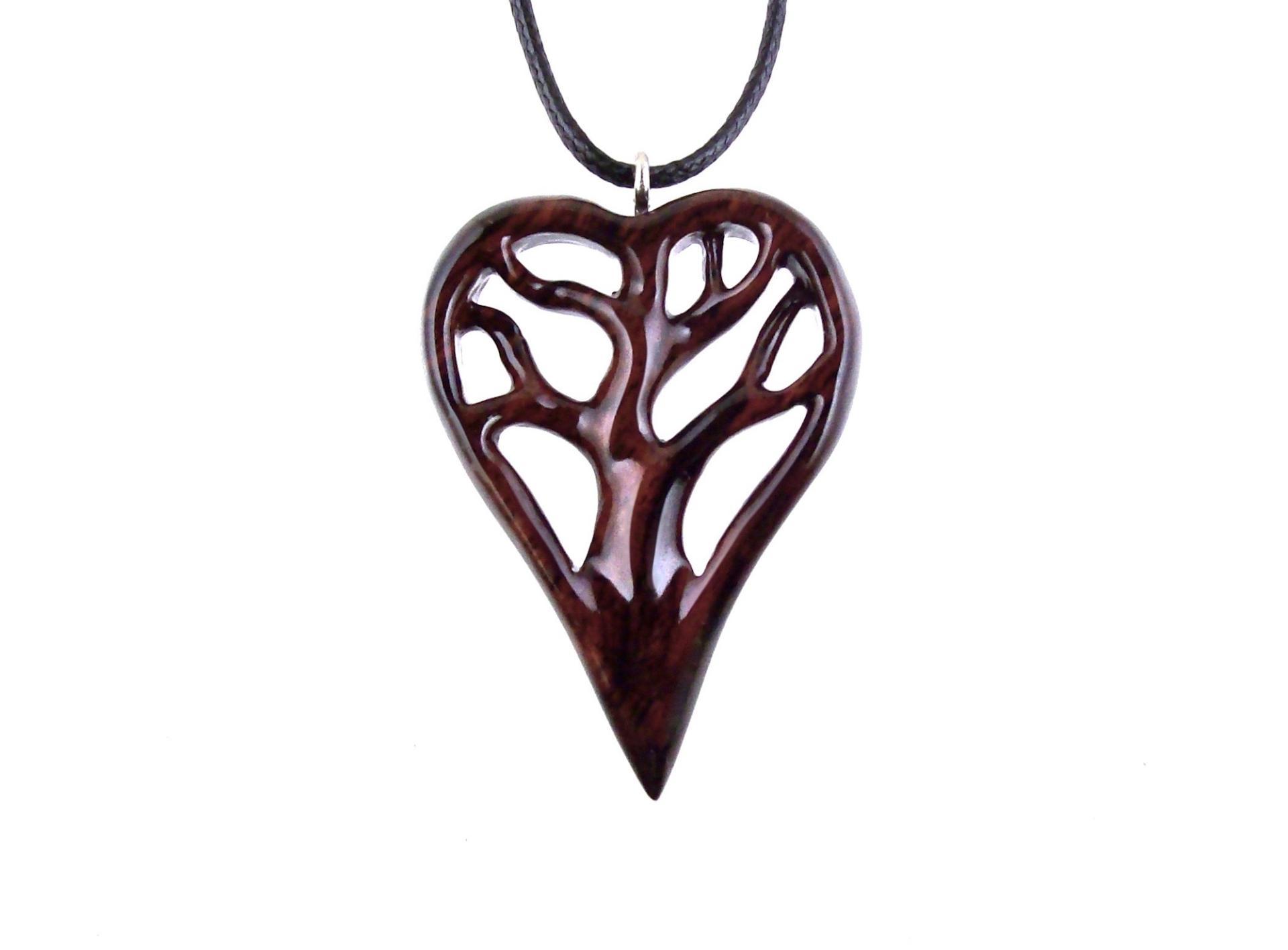 Hand Carved Tree of Life Necklace, Wooden Heart Pendant, One of a Kind 5th Anniversary Wood Jewelry Gift for Women