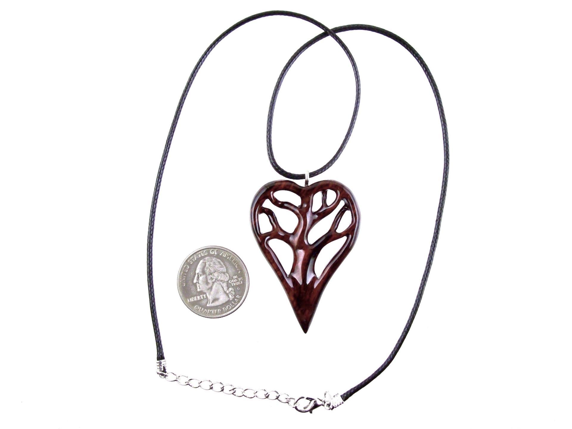 Hand Carved Tree of Life Necklace, Wooden Heart Pendant, One of a Kind 5th Anniversary Wood Jewelry Gift for Women