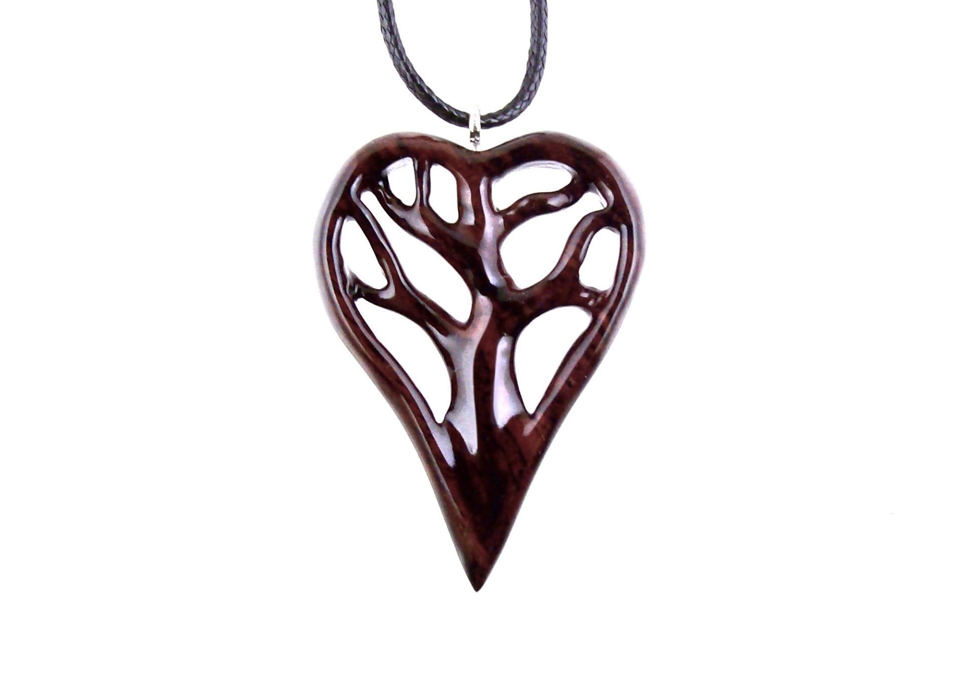 Hand Carved Tree of Life Necklace, Wooden Heart Pendant, One of a Kind 5th Anniversary Wood Jewelry Gift for Women