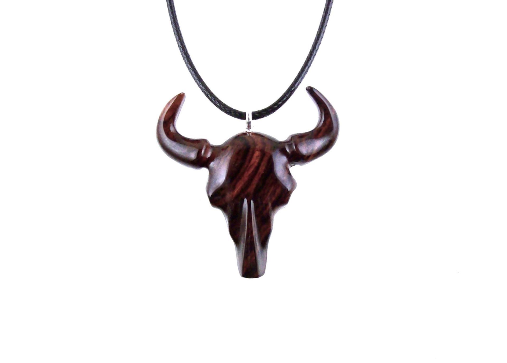 Hand Carved Bull Pendant, Wooden Bull Skull Necklace, Bison Necklace, Mens Ox Pendant, Taurus Jewelry Gift for Him