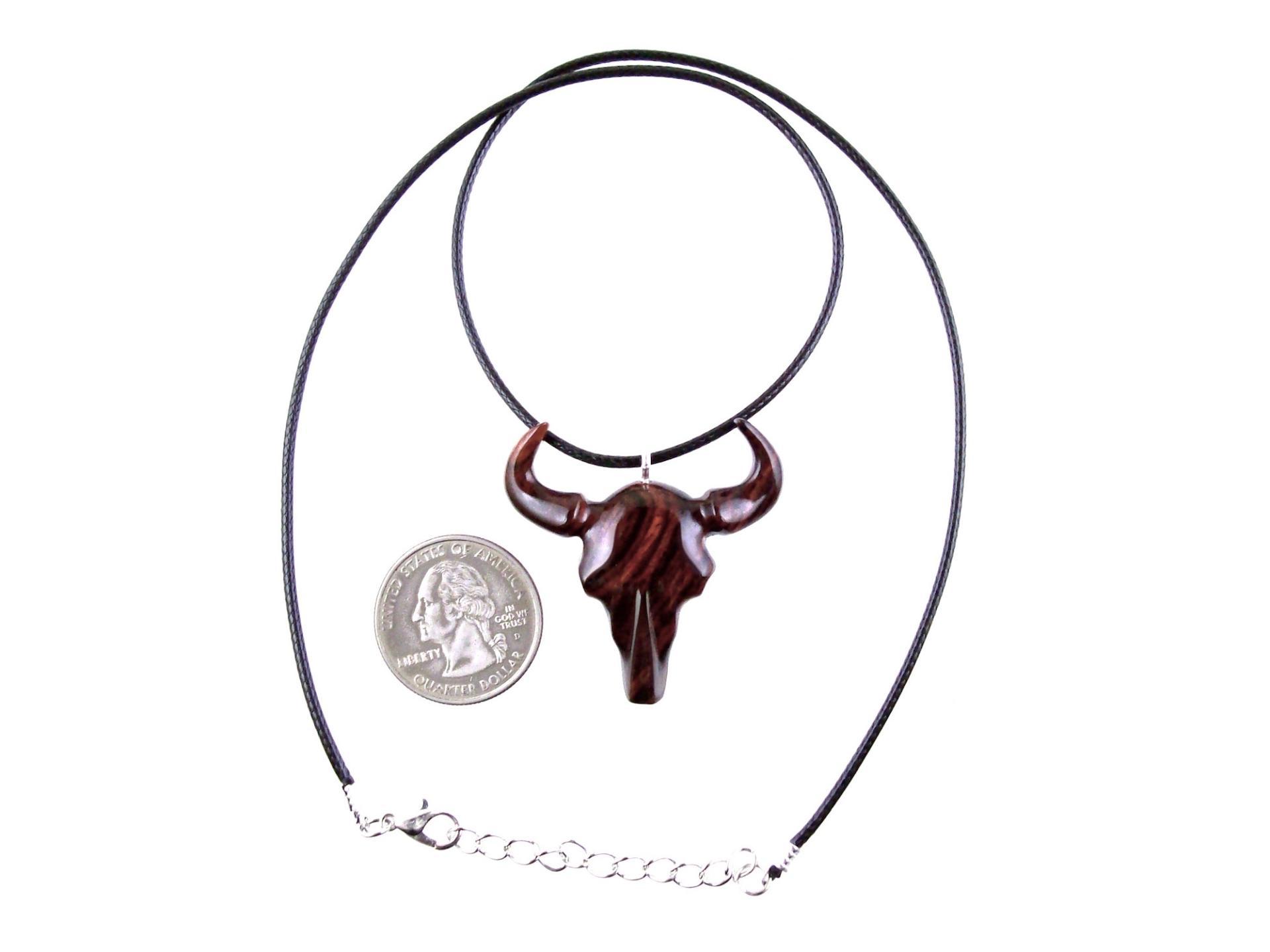 Hand Carved Bull Pendant, Wooden Bull Skull Necklace, Bison Necklace, Mens Ox Pendant, Taurus Jewelry Gift for Him