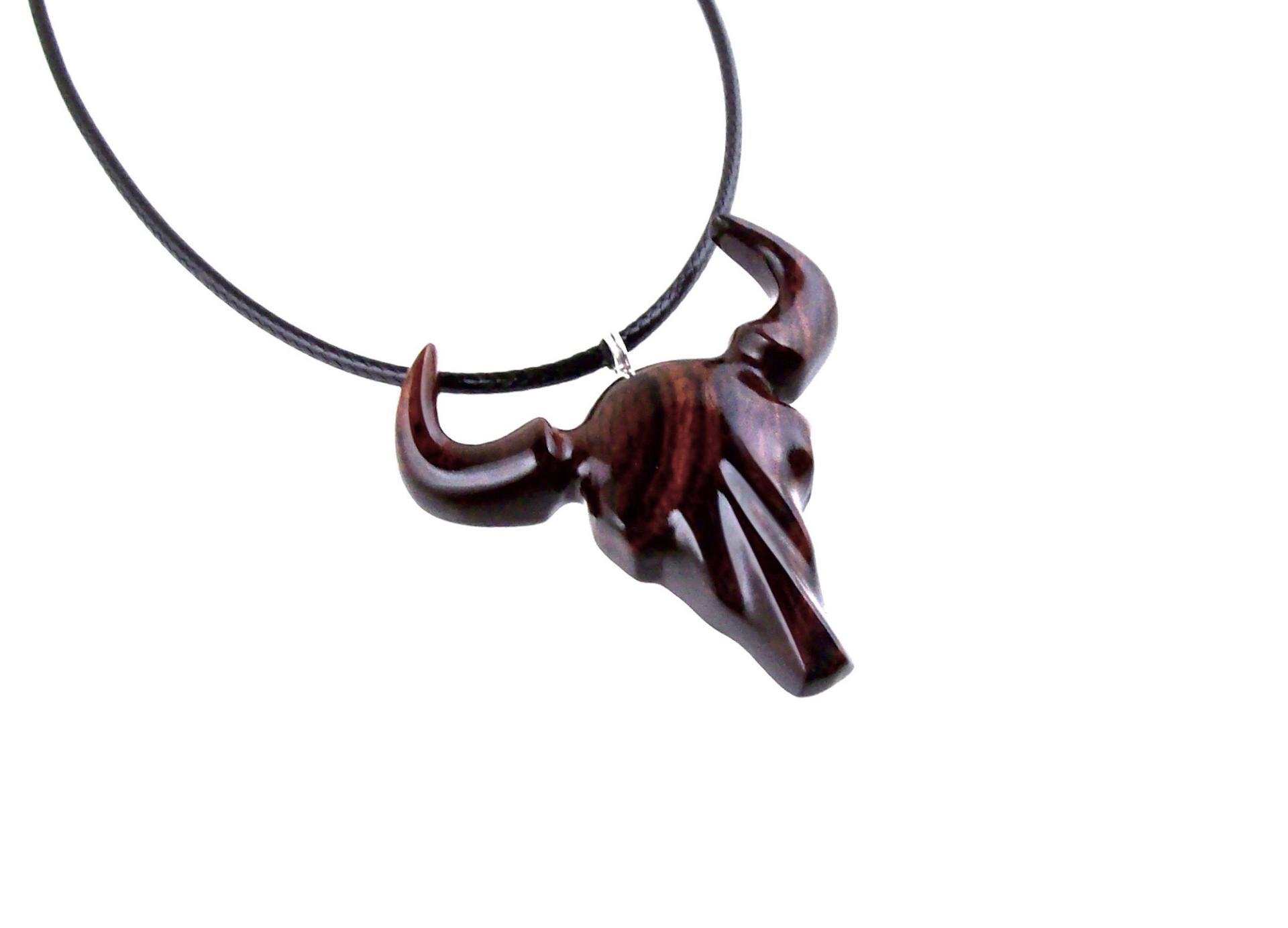 Hand Carved Bull Pendant, Wooden Bull Skull Necklace, Bison Necklace, Mens Ox Pendant, Taurus Jewelry Gift for Him