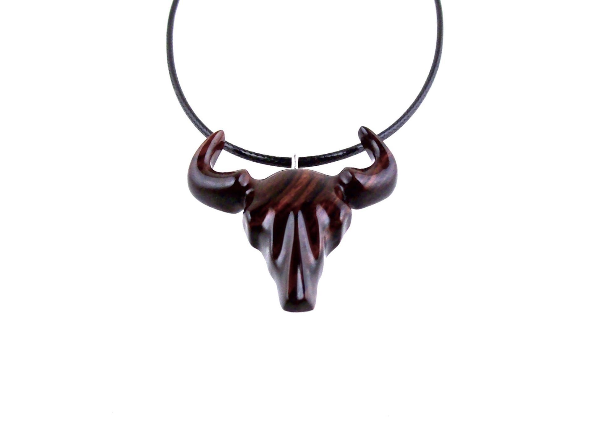 Hand Carved Bull Pendant, Wooden Bull Skull Necklace, Bison Necklace, Mens Ox Pendant, Taurus Jewelry Gift for Him