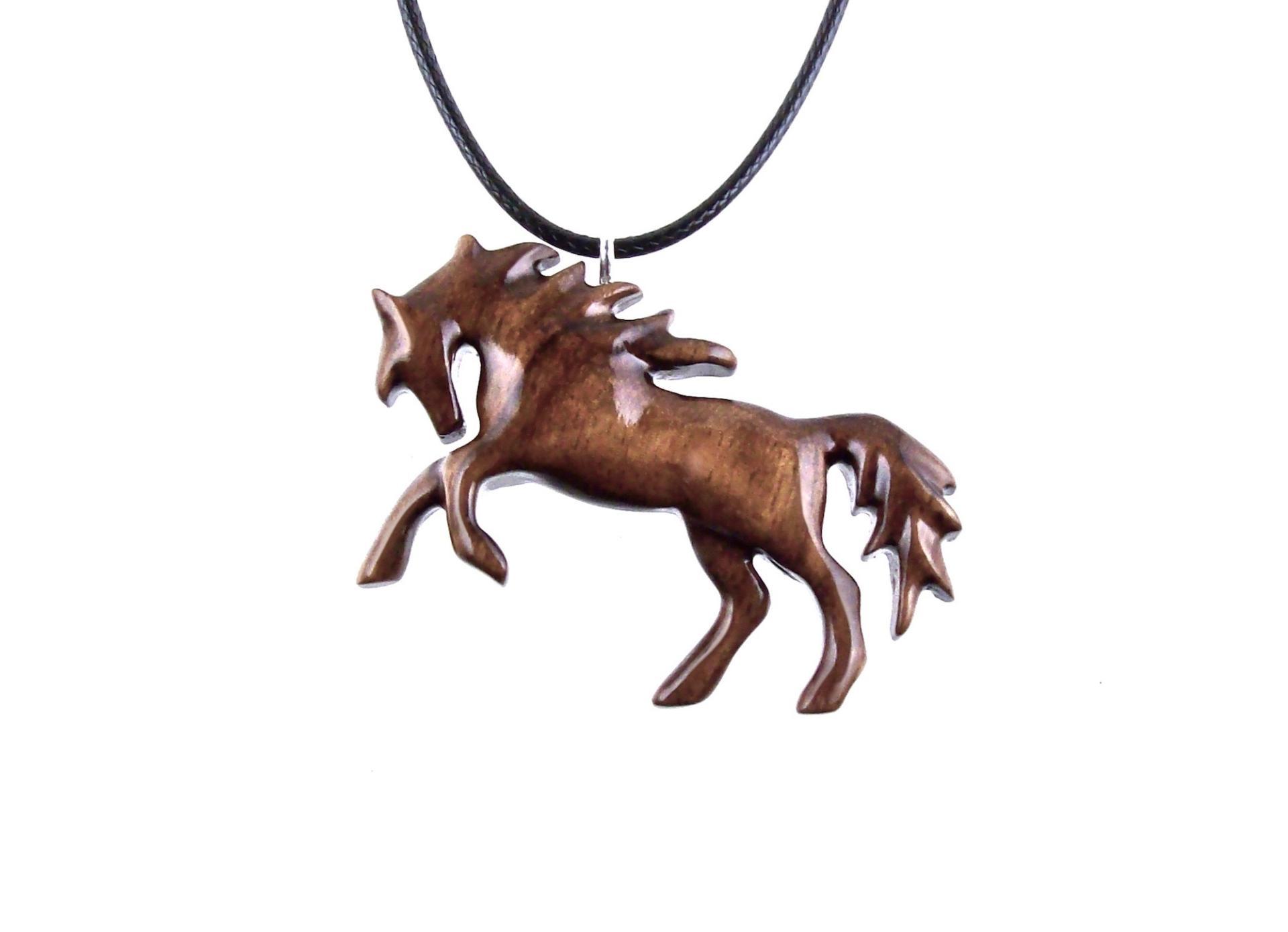 Wooden Horse Necklace, Hand Carved Horse Pendant, Wood Animal Necklace, Equestrian Jewelry for Men or Women