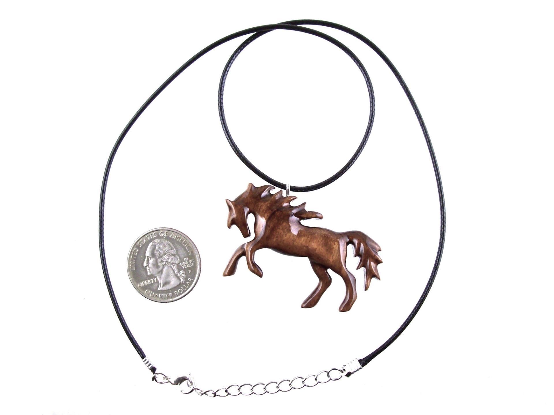 Wooden Horse Necklace, Hand Carved Horse Pendant, Wood Animal Necklace, Equestrian Jewelry for Men or Women