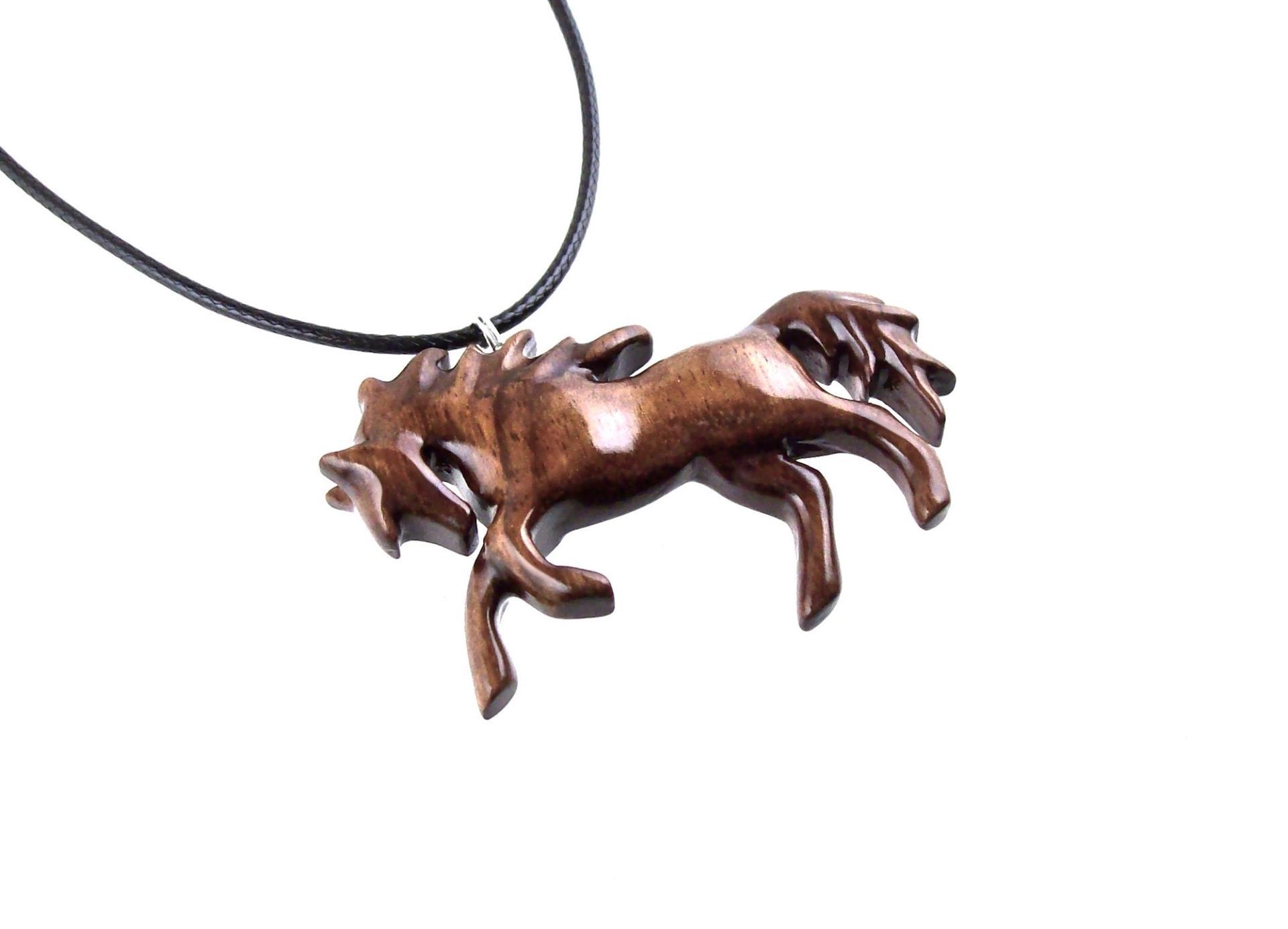 Wooden Horse Necklace, Hand Carved Horse Pendant, Wood Animal Necklace, Equestrian Jewelry for Men or Women