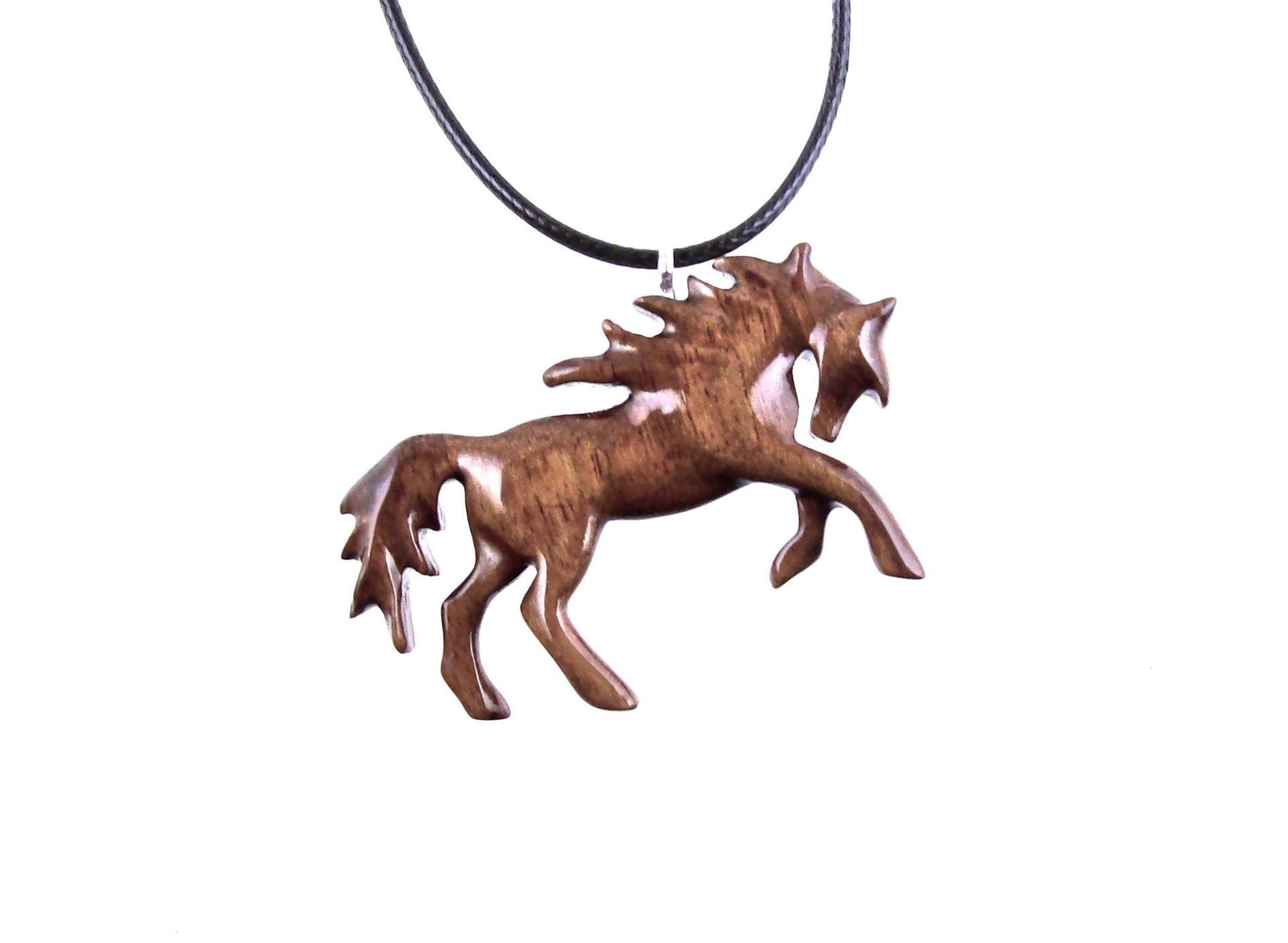 Wooden Horse Necklace, Hand Carved Horse Pendant, Wood Animal Necklace, Equestrian Jewelry for Men or Women