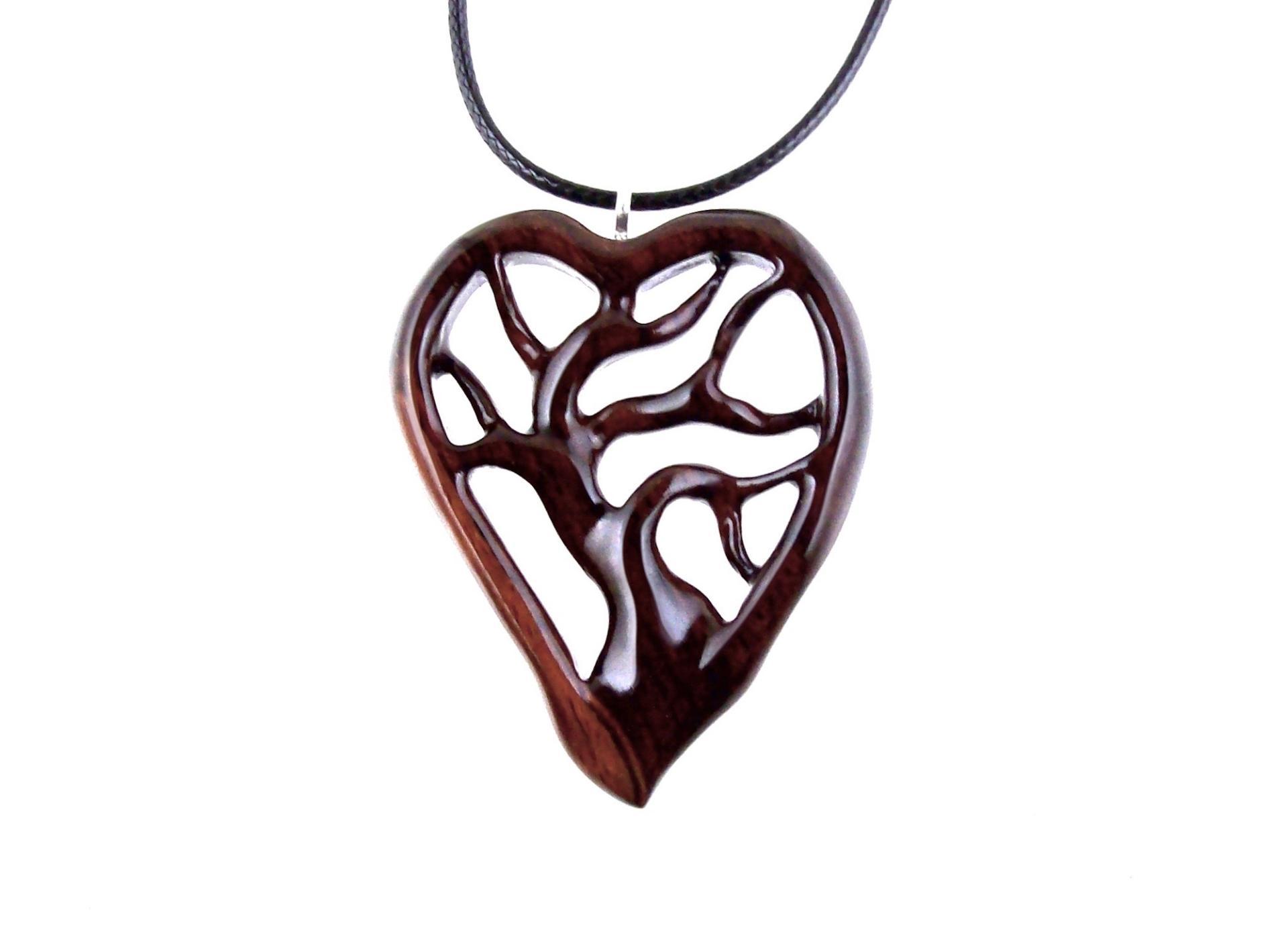 Wooden Tree of Life Pendant, Hand Carved Wood Heart Necklace, 5th Anniversary Gift for Her, Handmade One of a Kind Wood Jewelry