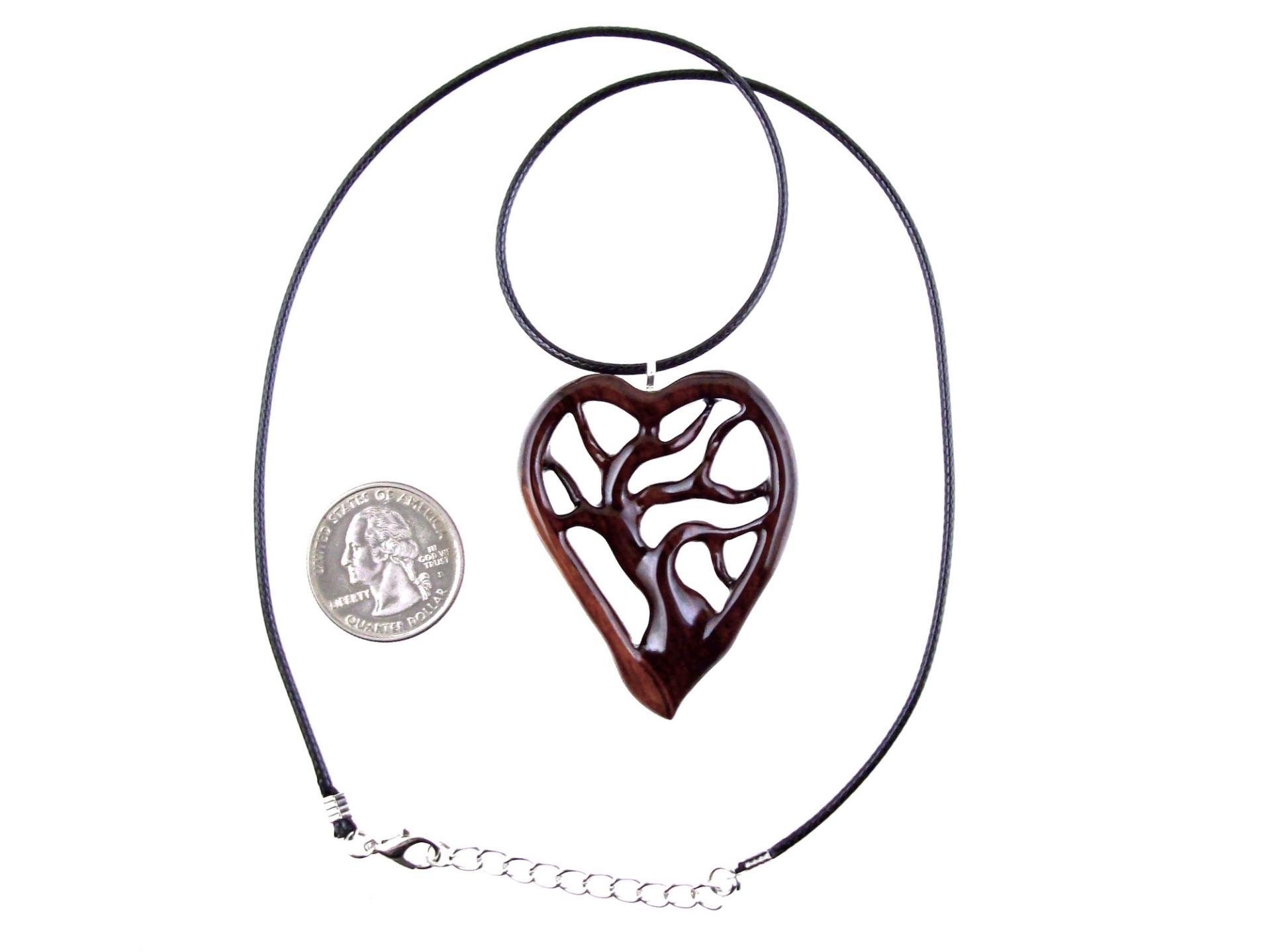 Wooden Tree of Life Pendant, Hand Carved Wood Heart Necklace, 5th Anniversary Gift for Her, Handmade One of a Kind Wood Jewelry