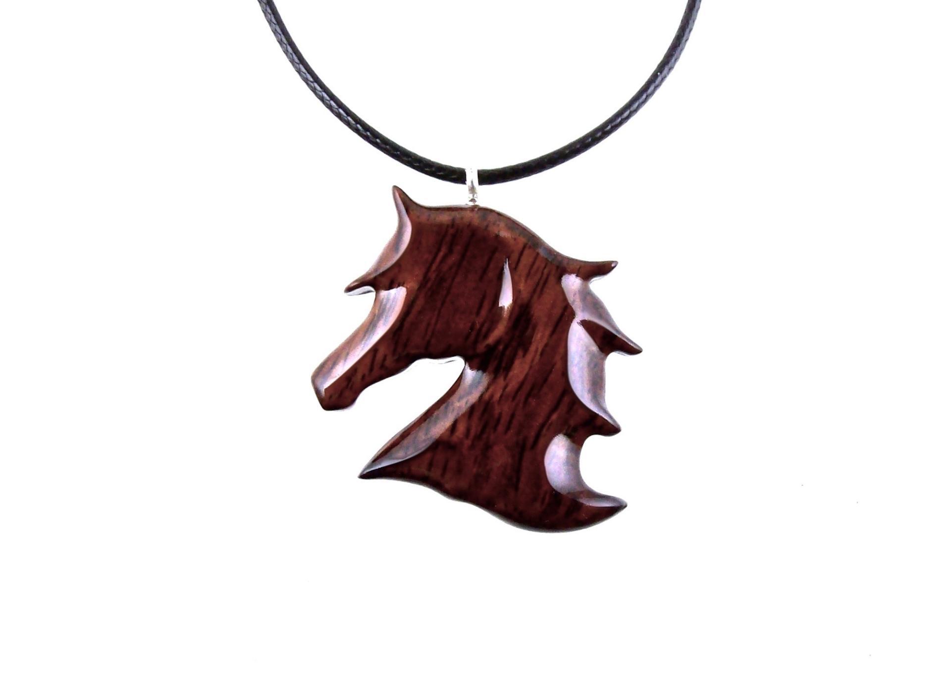 Hand Carved Horse Necklace, Wooden Horse Head Pendant, Equestrian Wood Jewelry for Men Women, Gift for Him Her