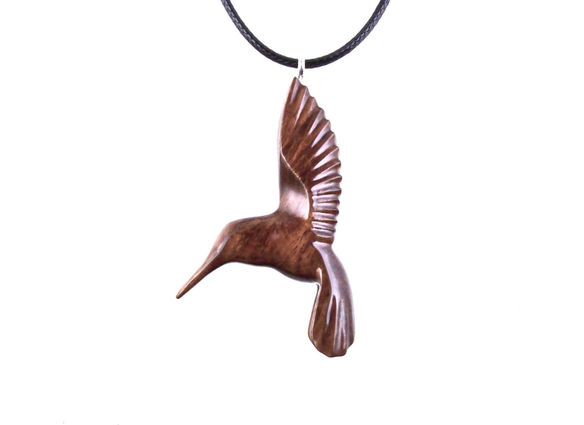 Hummingbird Pendant, Hand Carved Wooden Bird Necklace, One of a Kind Gift for Her, Handmade Wood Jewelry