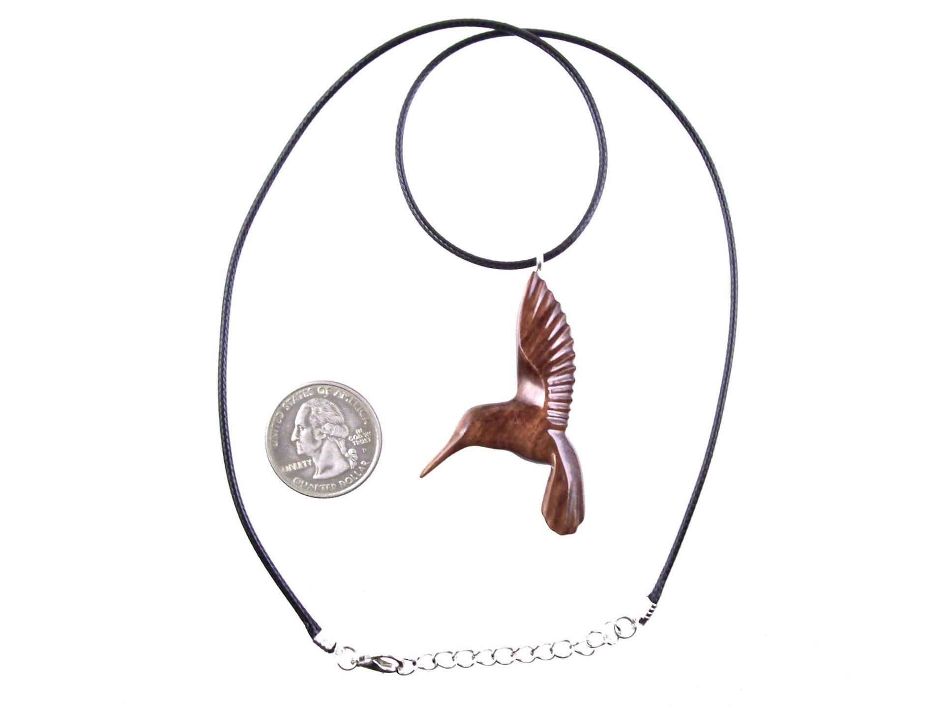 Hummingbird Pendant, Hand Carved Wooden Bird Necklace, One of a Kind Gift for Her, Handmade Wood Jewelry