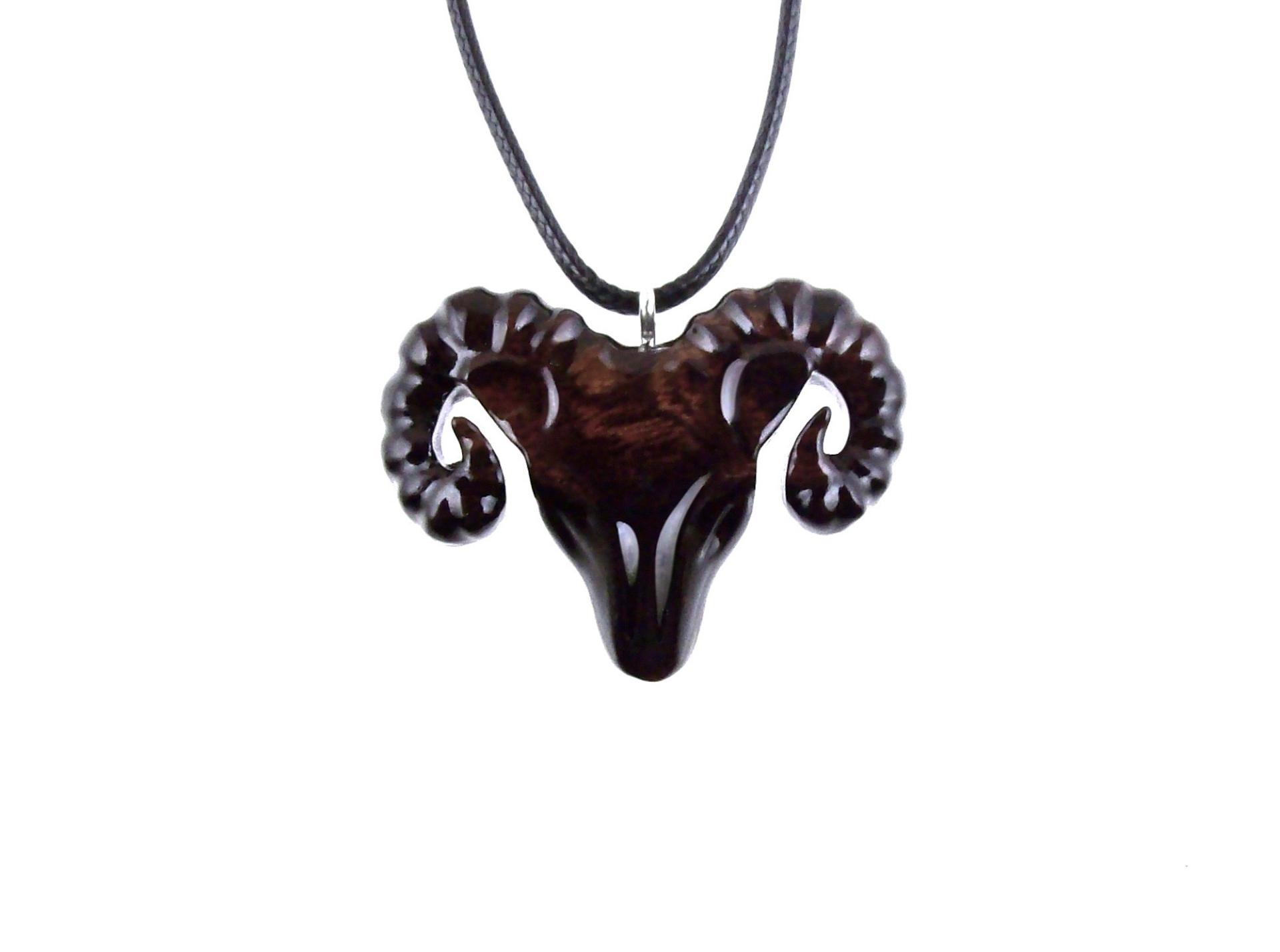 Hand Carved Wooden Ram Pendant Necklace