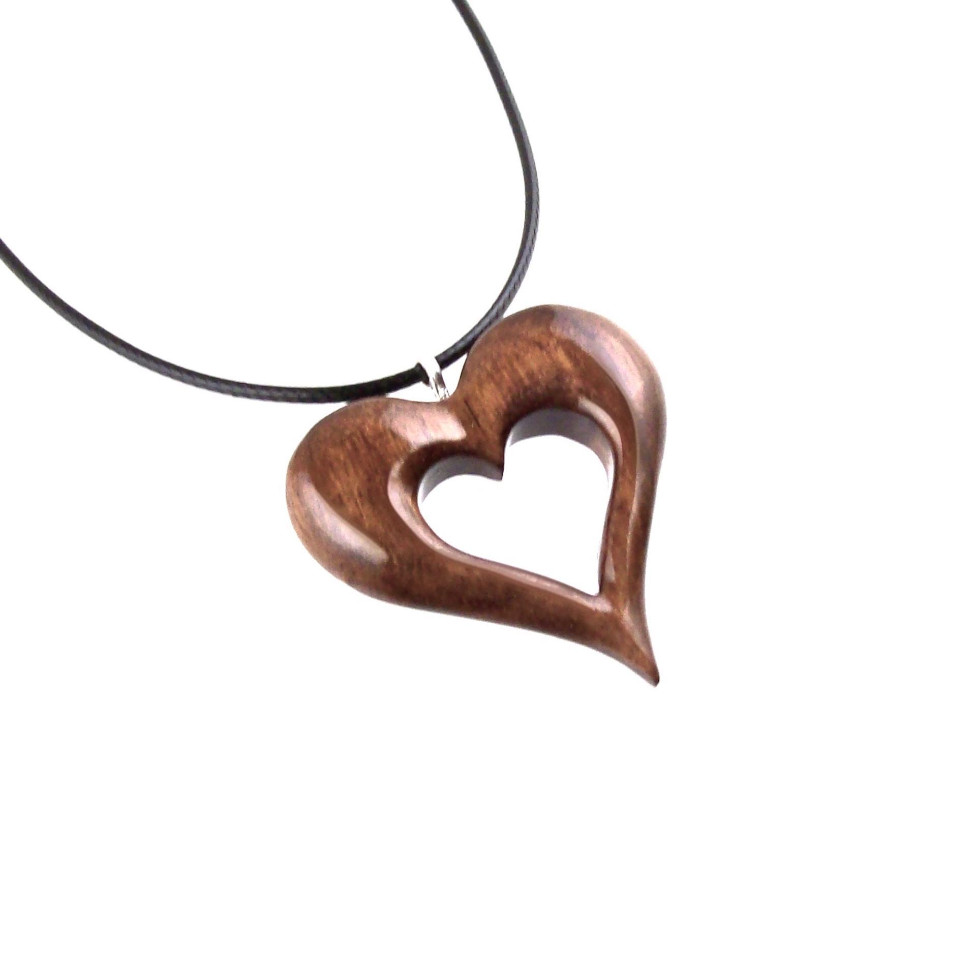 Wood Heart Necklace, Wooden Heart Pendant, Hand Carved 5th Anniversary Gift for Her, One of a Kind Handmade Jewelry