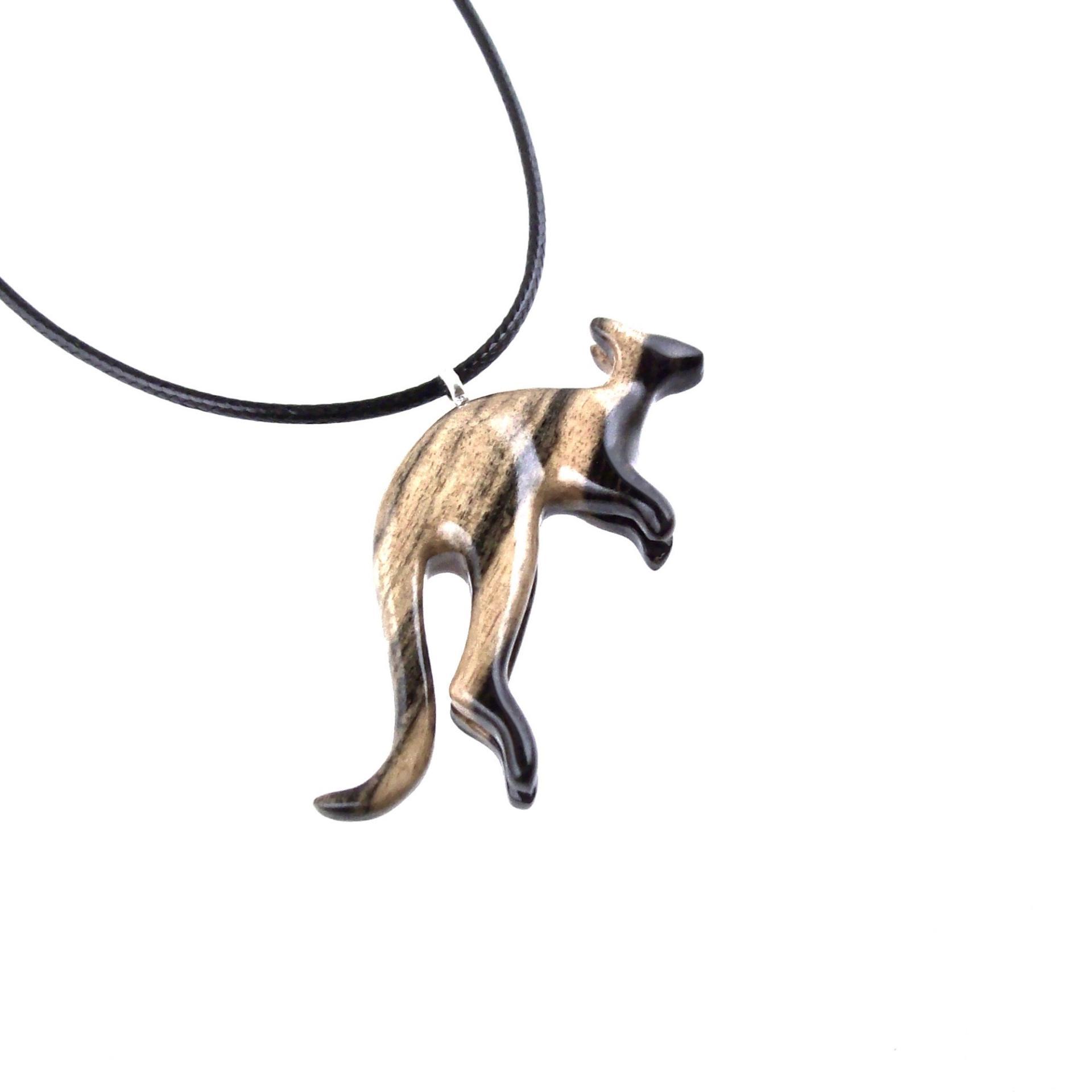 Hand Carved Kangaroo Pendant Necklace - Wooden Totem Spirit Animal Jewelry Gift for Men and Women