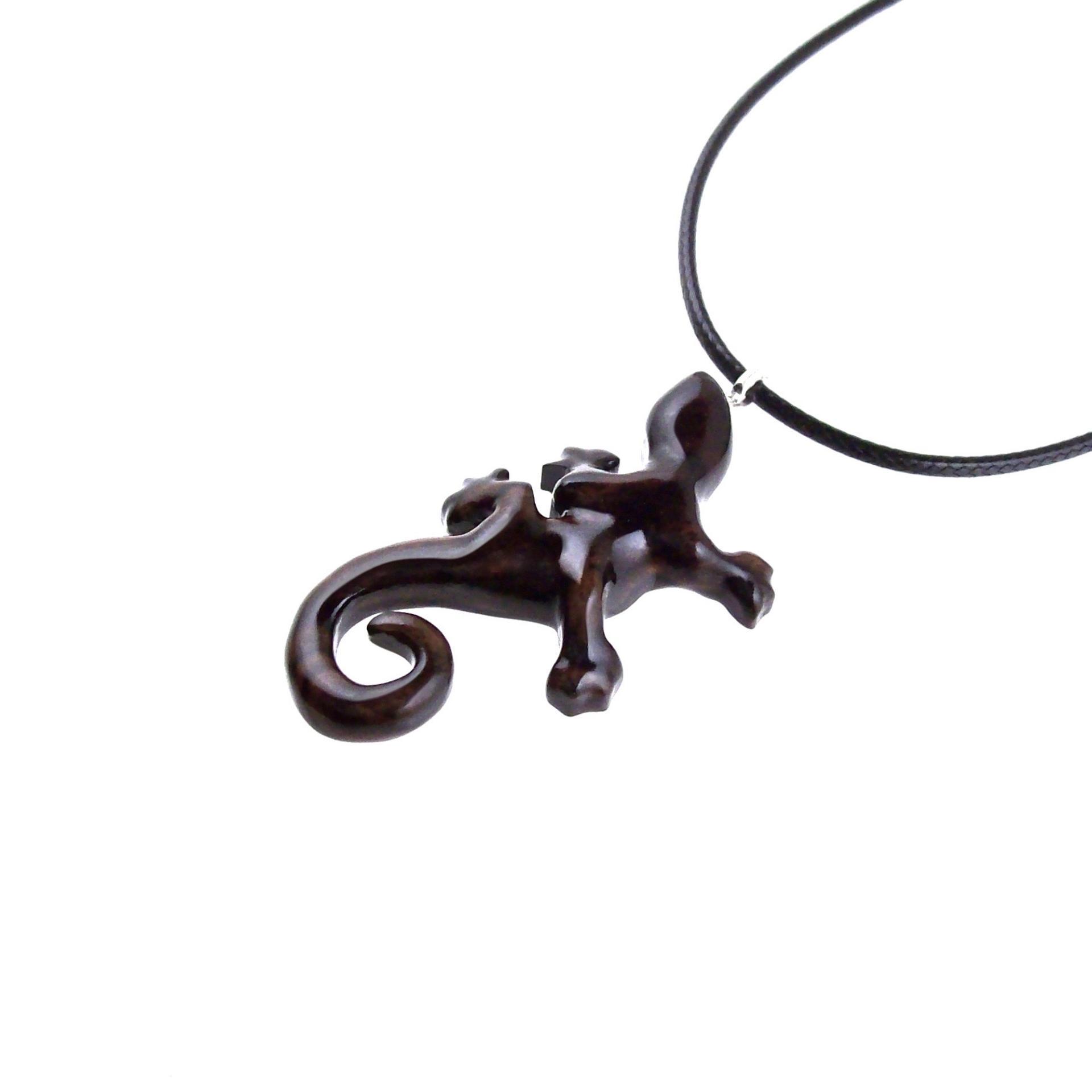 Gecko Pendant, Wooden Lizard Necklace, Hand Carved Wood Salamander Necklace, Totem Lizard Jewelry Gift for Men or Women