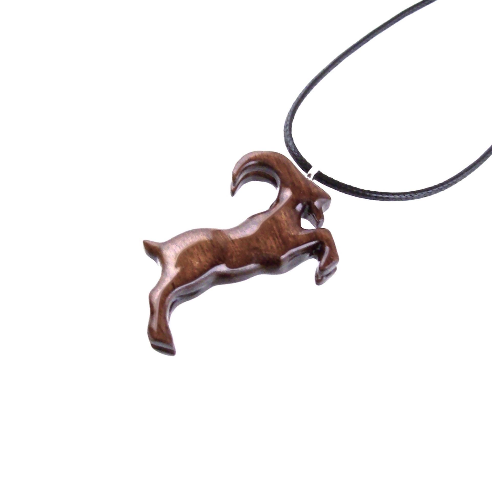 Mountain Goat Pendant, Hand Carved Wooden Big Horn Buck Necklace, Spirit Animal Totem, Capricorn Jewelry