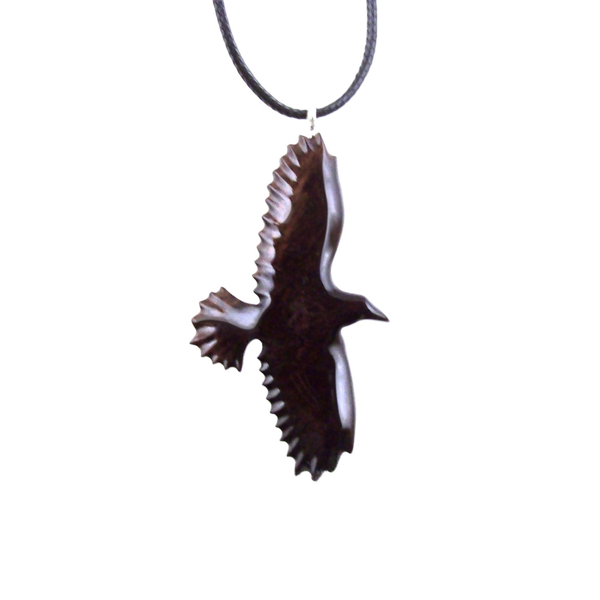 Hand Carved Raven Necklace for Men or Women, Wooden Crow Pendant, Totem Wood Bird Jewelry Gift for Her Him
