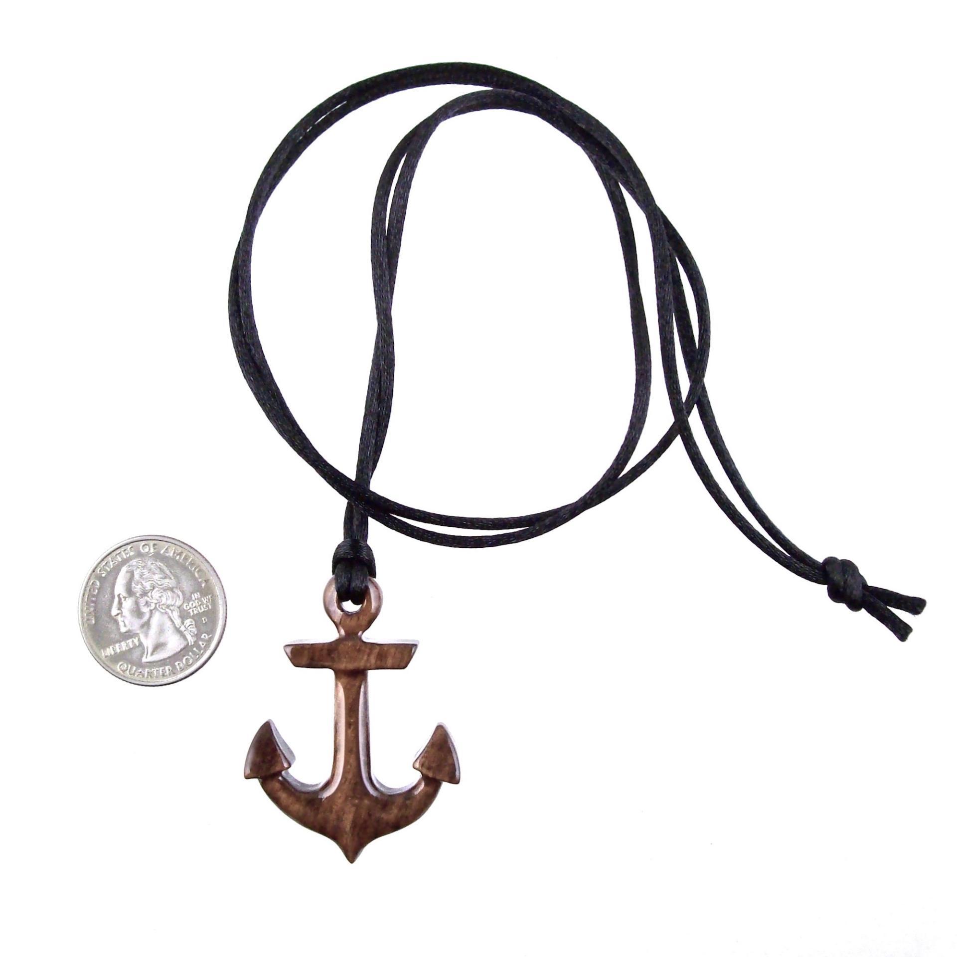 Wooden Anchor Necklace Pendant for Men, Handmade Nautical Wood Jewelry