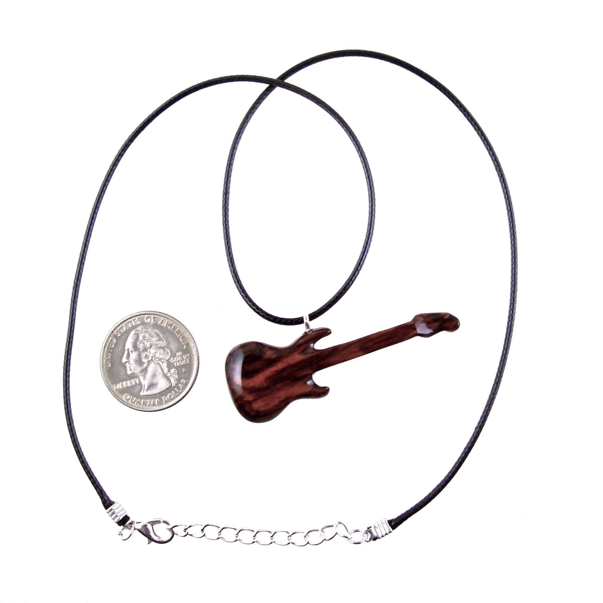 Bass Guitar Pendant, Hand Carved Wooden Electric Guitar Necklace, Musician Rocker Wood Jewelry Gift for Men Women