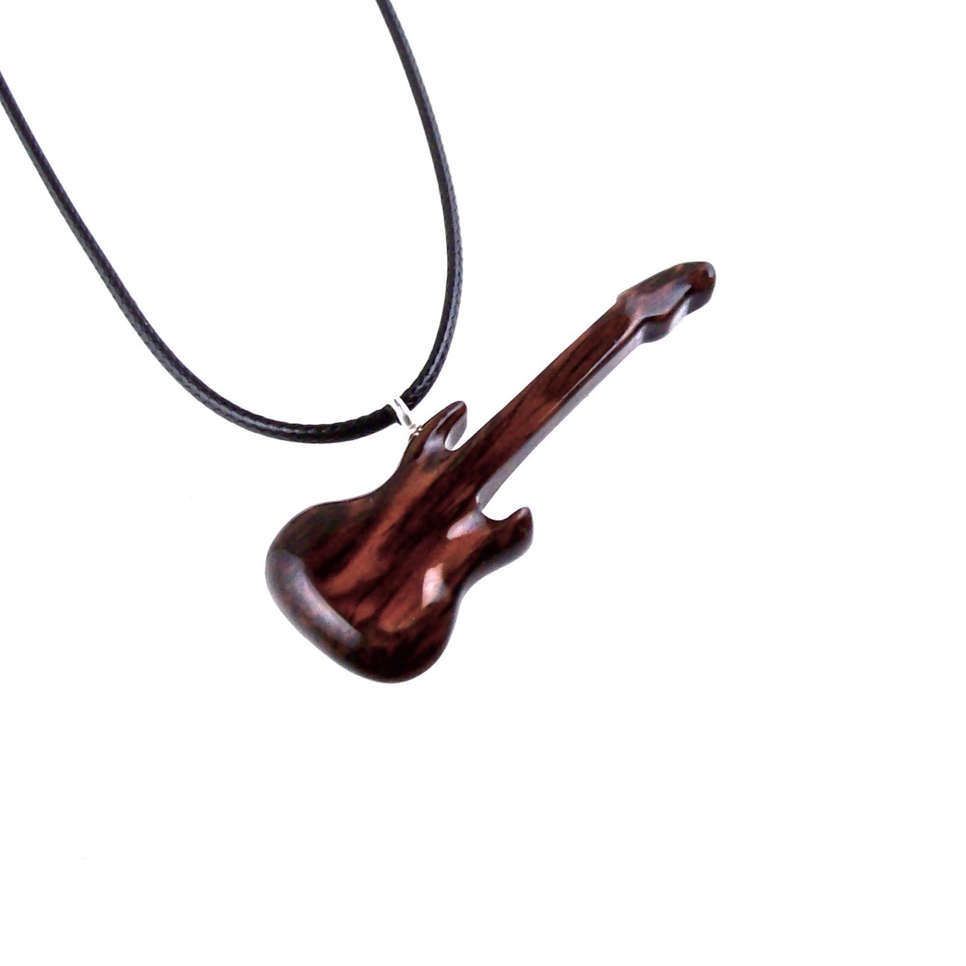 Bass Guitar Pendant, Hand Carved Wooden Electric Guitar Necklace, Musician Rocker Wood Jewelry Gift for Men Women