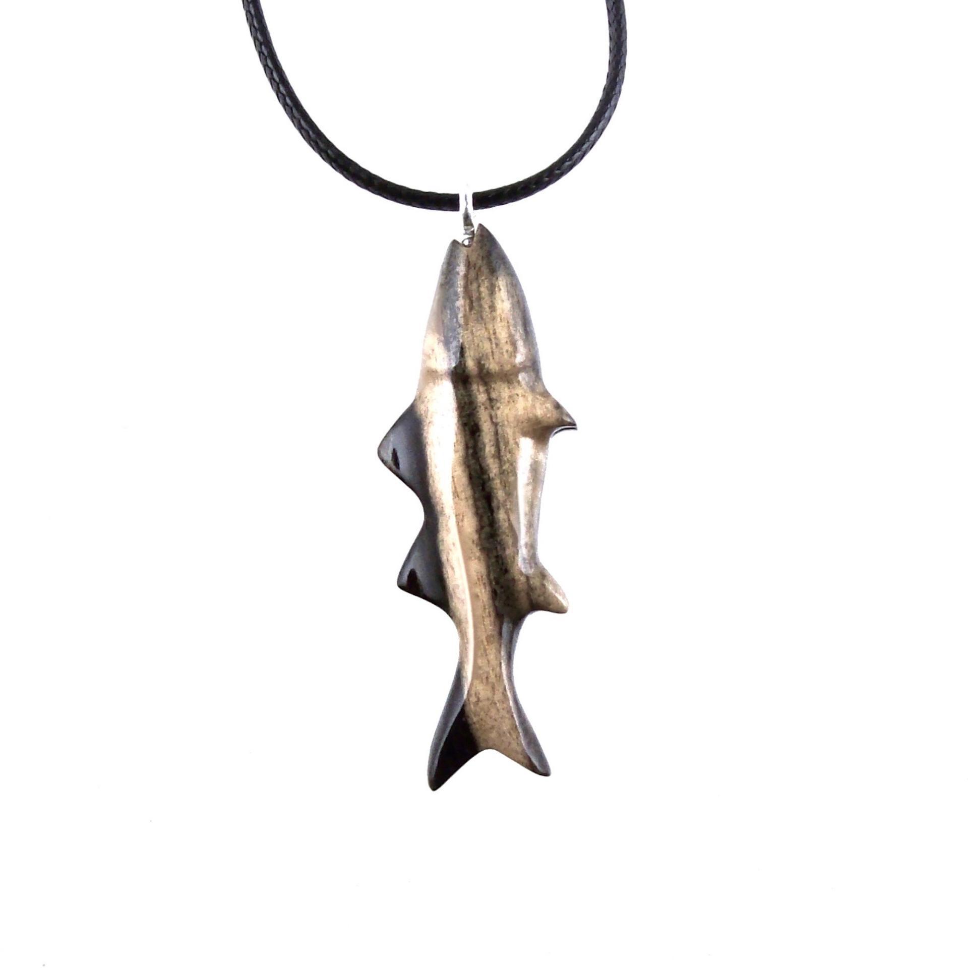 Striped Bass Pendant, Hand Carved Fish Necklace, Wooden Fishermen Jewelry, Mens Wood Necklace, One of a Kind Gift for Him