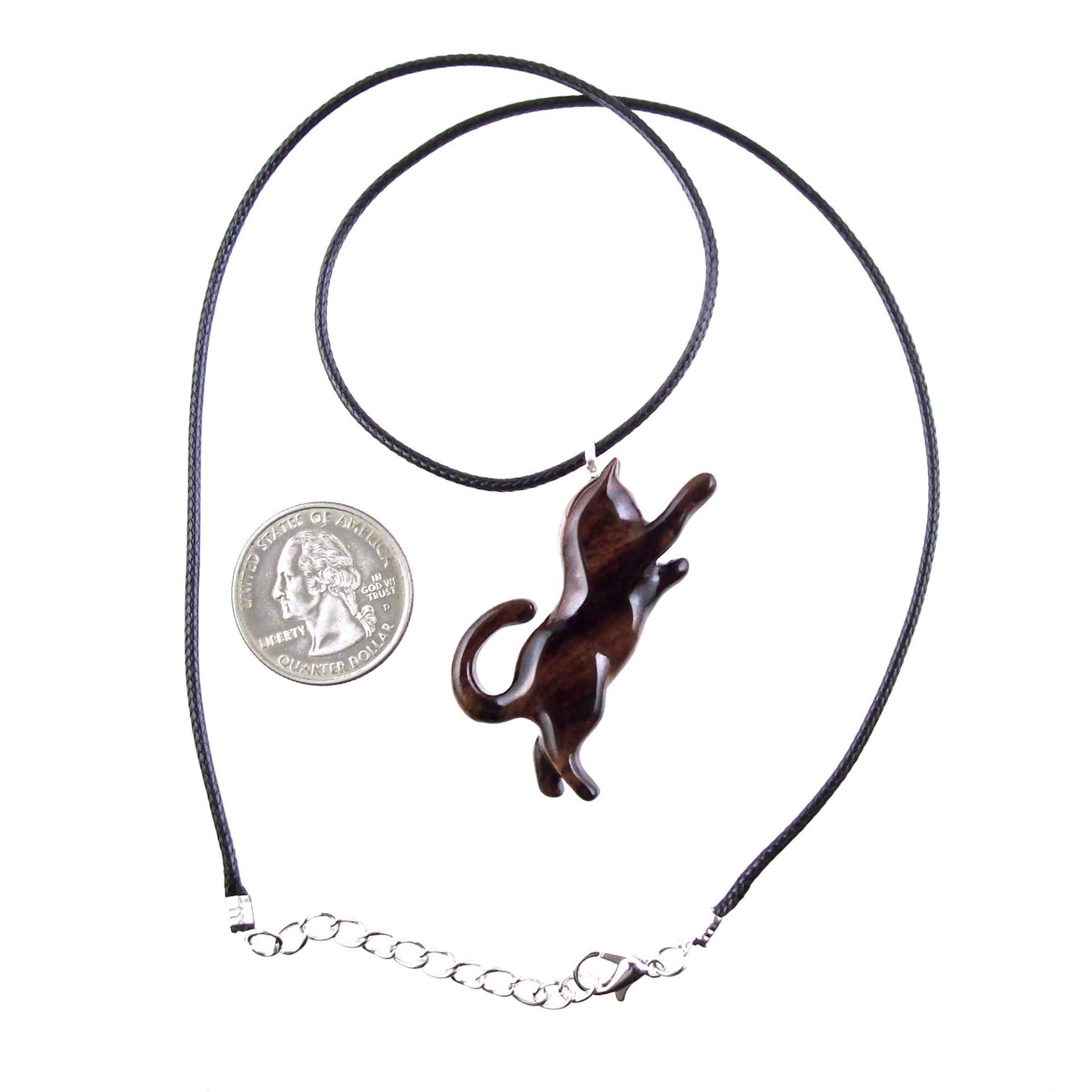 Cat Necklace, Hand Carved Wooden Kitten Pendant, Wood Animal Necklace, Handmade Cat Jewelry, One of a Kind Gift
