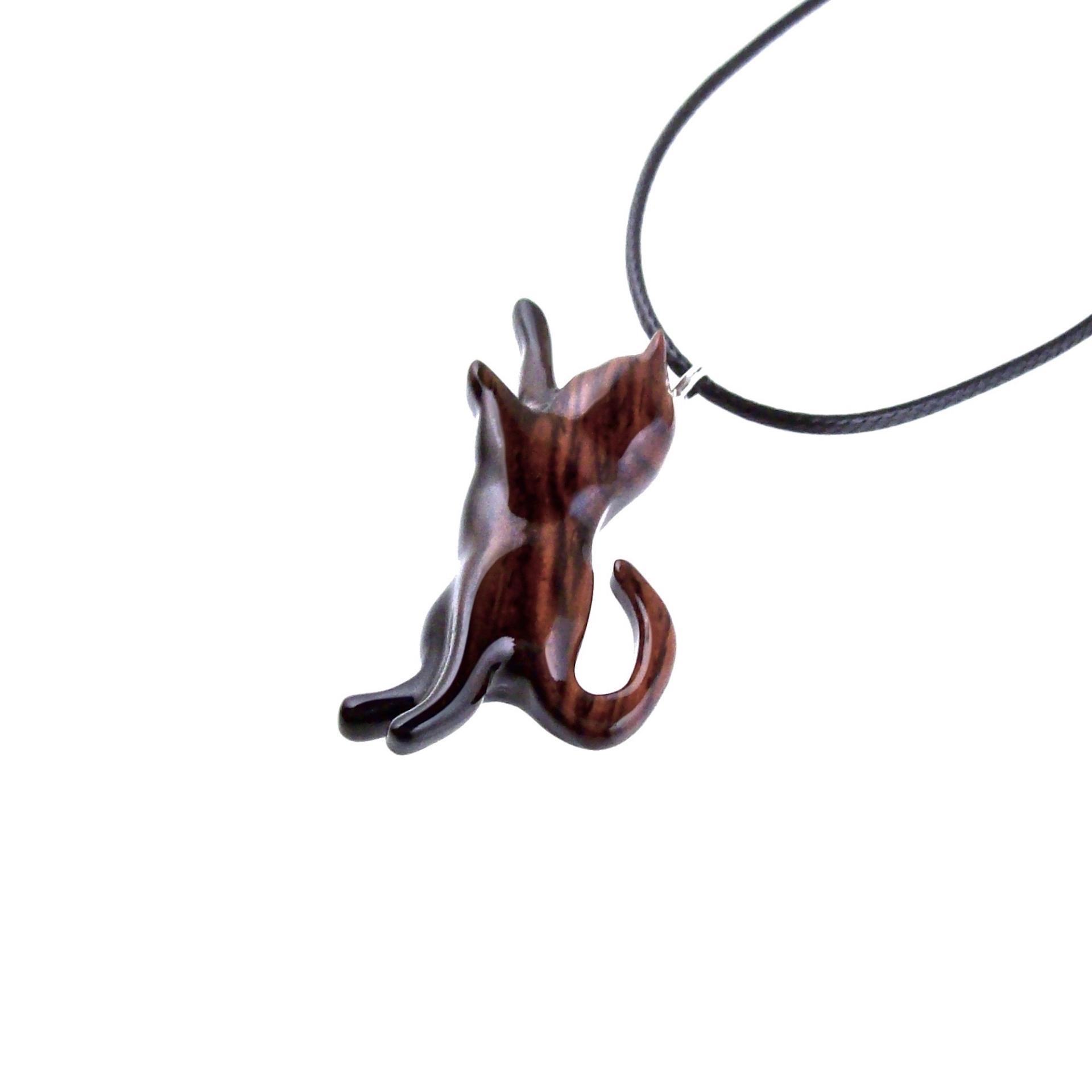 Hand Carved Cat Pendant, Wooden Kitten Necklace, Wood Animal Jewelry, Cat Lover Gift for Him Her