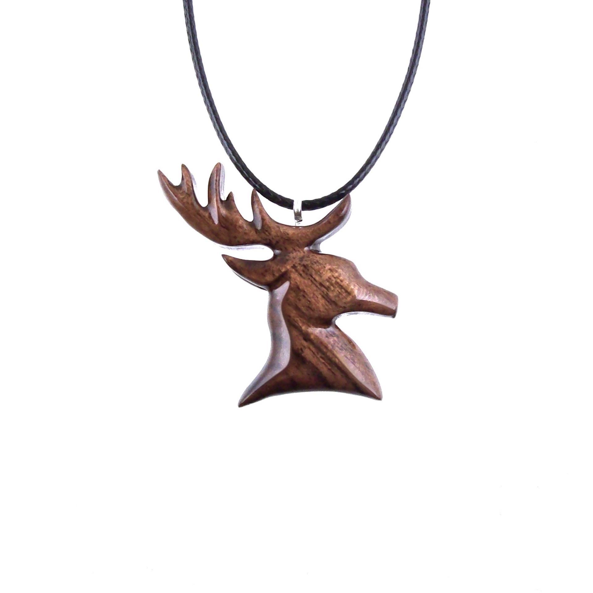 Stag Necklace, Hand Carved Wooden Deer Head Pendant, Buck Necklace, Mens Jewelry, Spirit Animal Totem Woodland Gift for Him