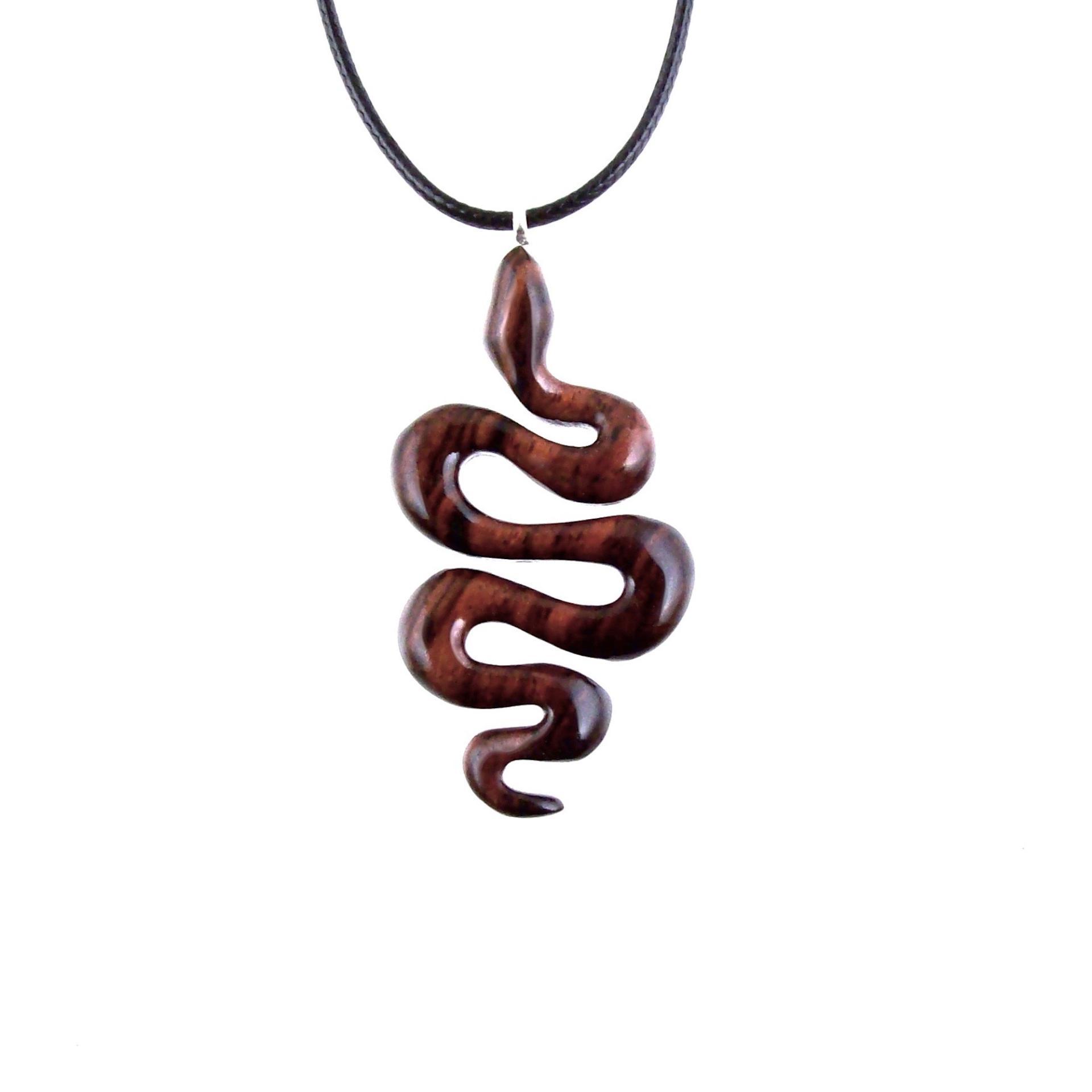 Snake Necklace for Men or Women, Hand Carved Wooden Snake Pendant, Wood Serpent Necklace, Totem Reptile Jewelry