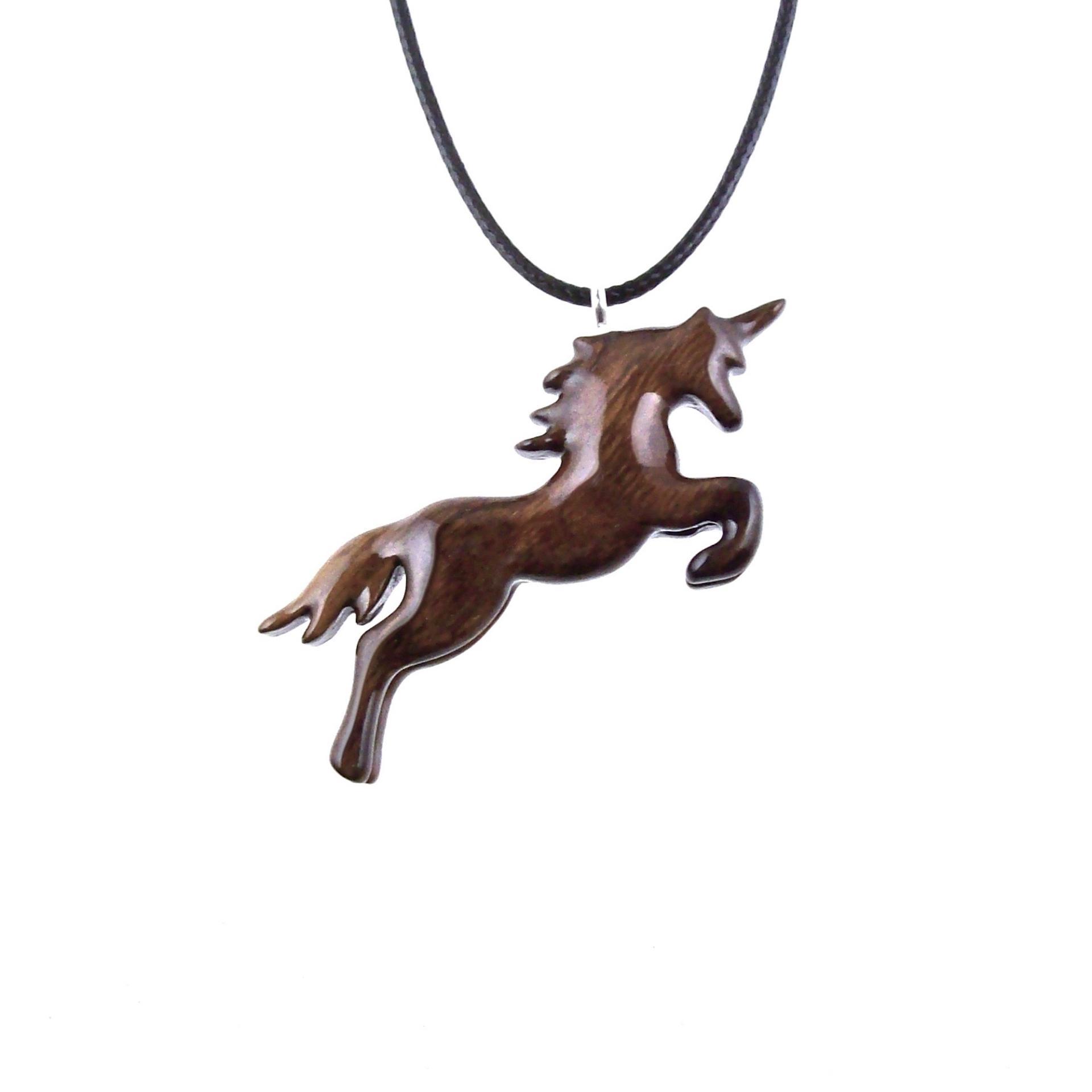 Unicorn Pendant, Hand Carved Wooden Fantasy Animal Necklace, Wood Jewelry, One of a Kind Gift for Him Her