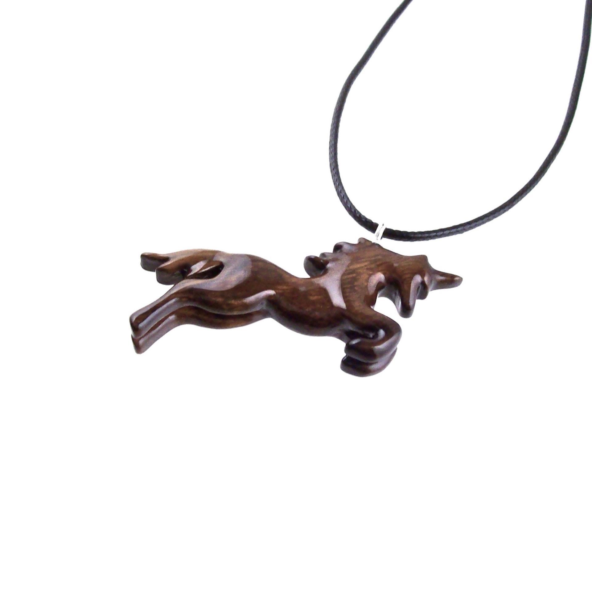 Unicorn Pendant, Hand Carved Wooden Fantasy Animal Necklace, Wood Jewelry, One of a Kind Gift for Him Her