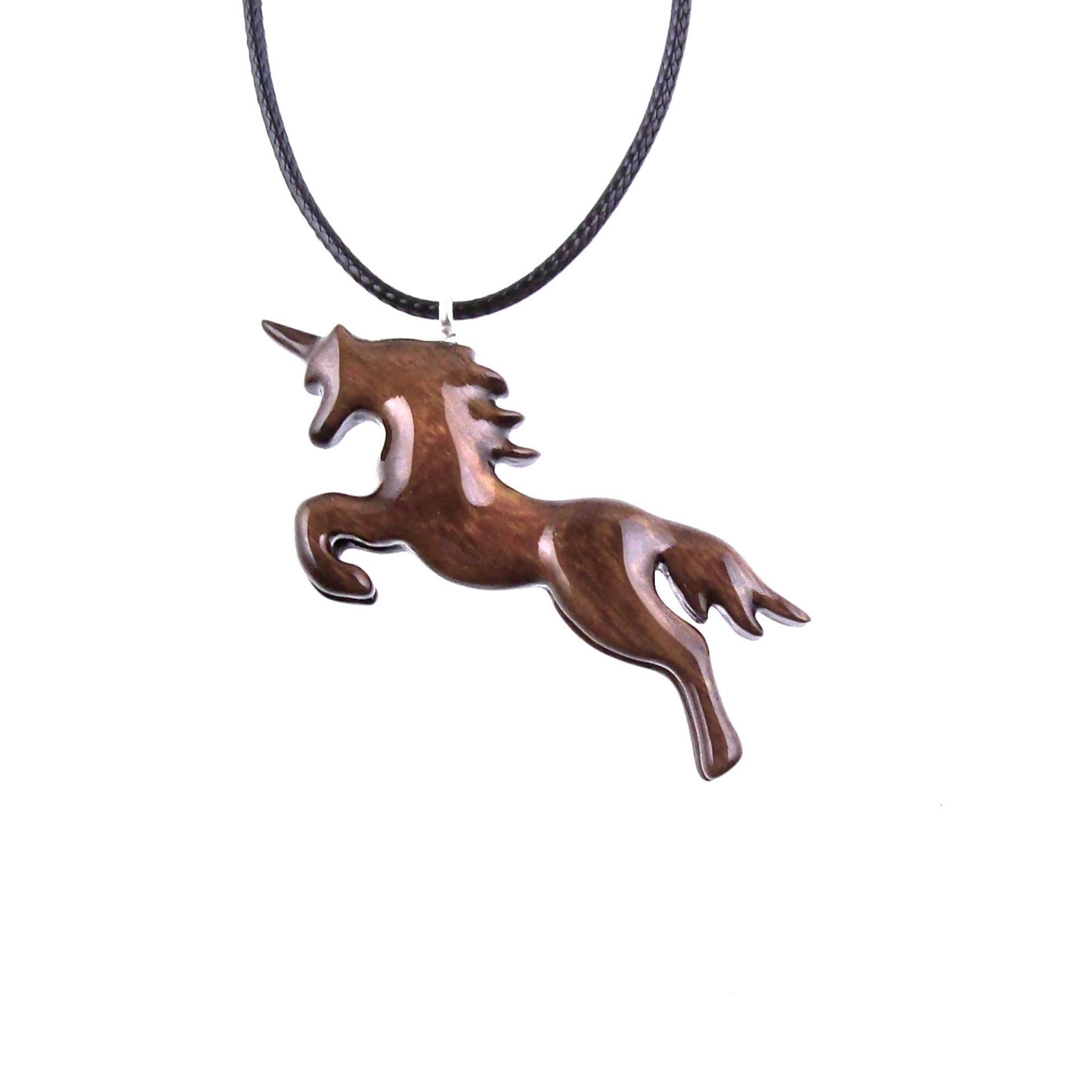 Unicorn Pendant, Hand Carved Wooden Fantasy Animal Necklace, Wood Jewelry, One of a Kind Gift for Him Her