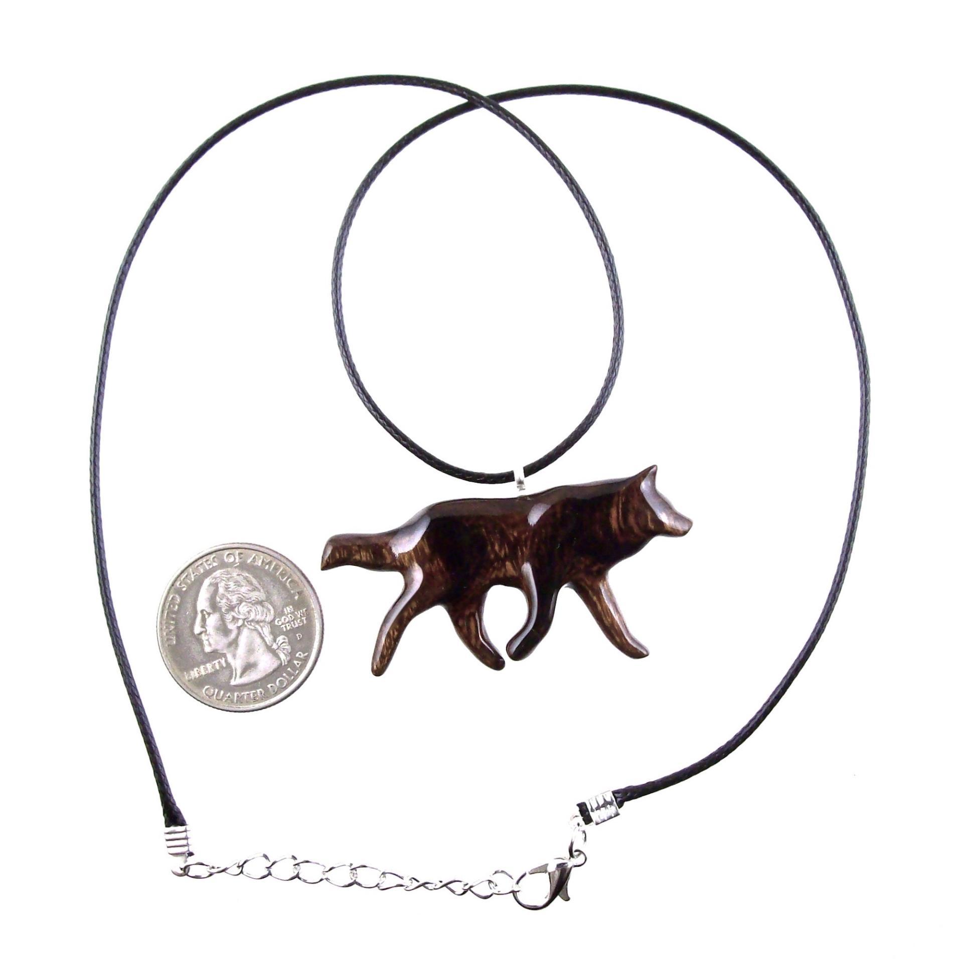 Hand Carved Wooden Wolf Necklace Pendant, Wood Animal TotemJewelry, One-of-a-Kind Handmade Gift