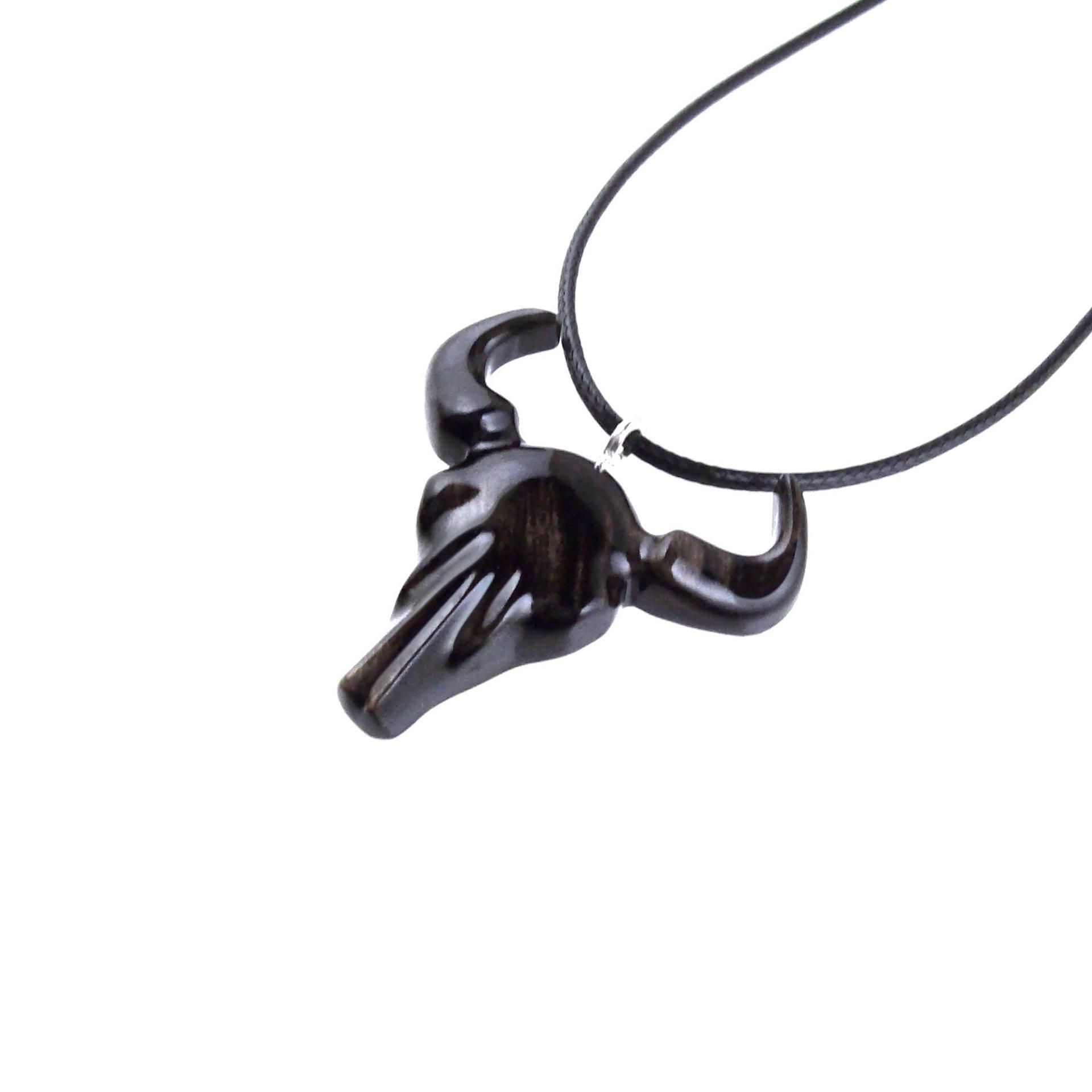 Bull Skull Necklace, Hand Carved Wooden Buffalo Head Pendant, Mens Wood Necklace, Ox Cowboy Pendant, Taurus Jewelry