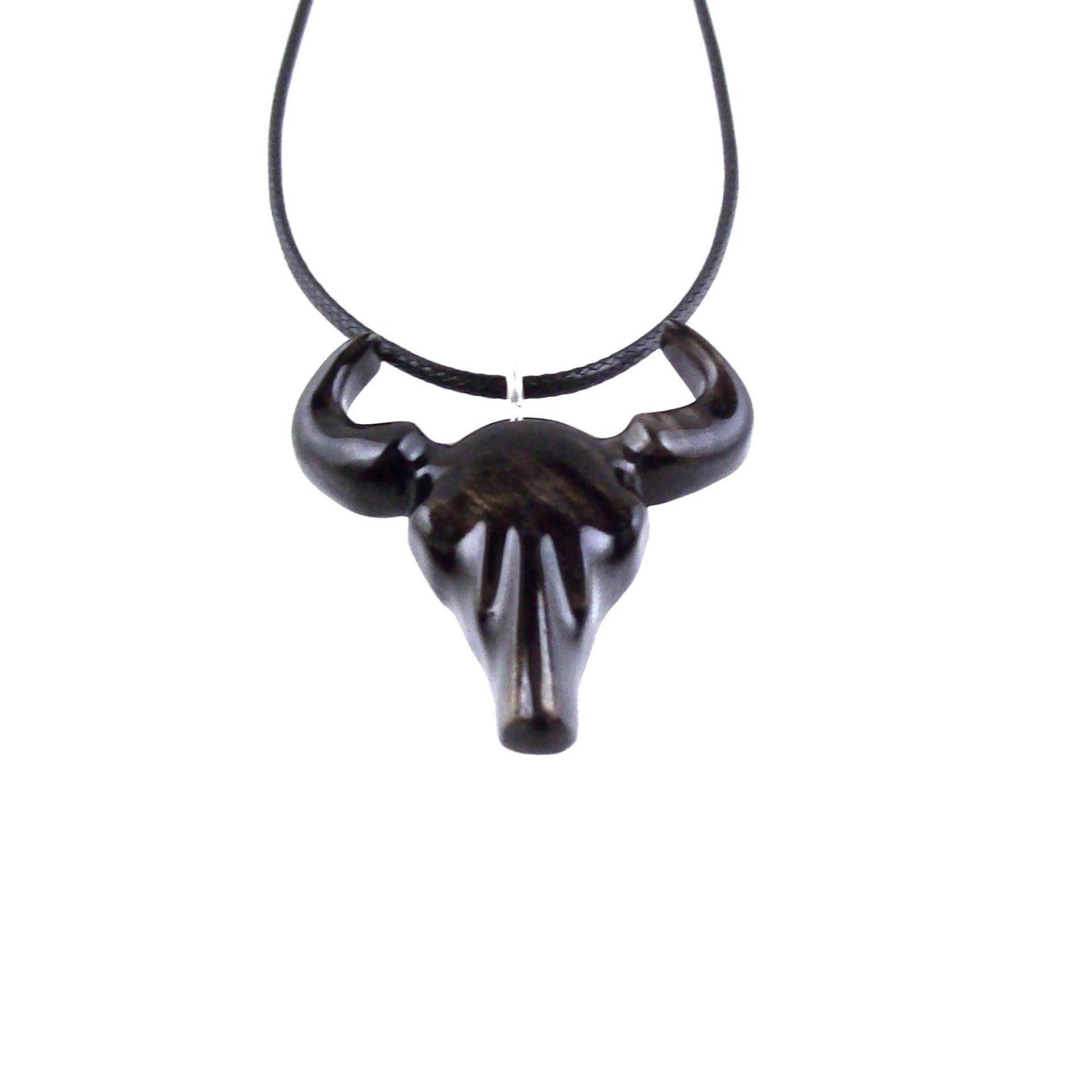 Bull Skull Necklace, Hand Carved Wooden Buffalo Head Pendant, Mens Wood Necklace, Ox Cowboy Pendant, Taurus Jewelry