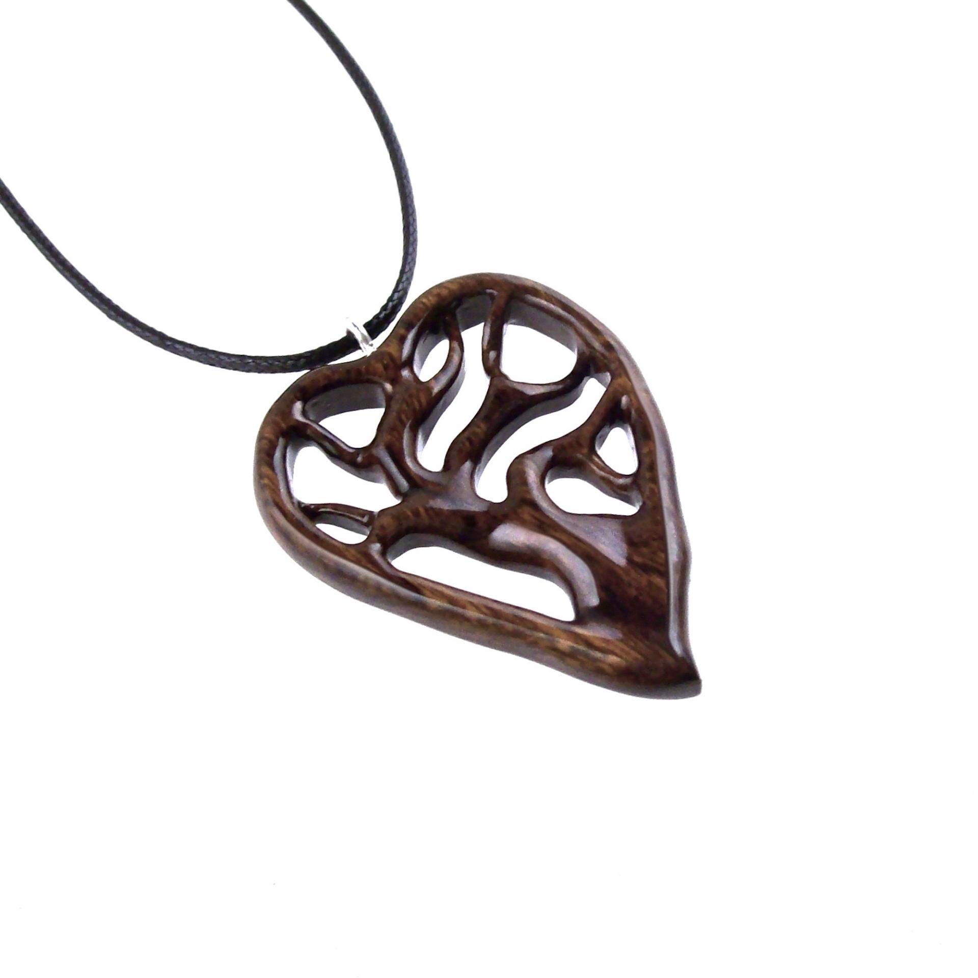 Hand Carved Wood Heart Necklace, Tree of Life Pendant, 5th Anniversary Gift for Her, One of a Kind Handmade Wooden Jewelry