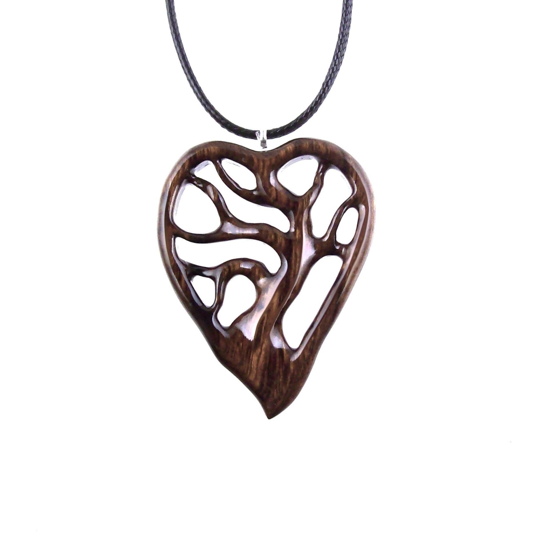 Hand Carved Wood Heart Necklace, Tree of Life Pendant, 5th Anniversary Gift for Her, One of a Kind Handmade Wooden Jewelry