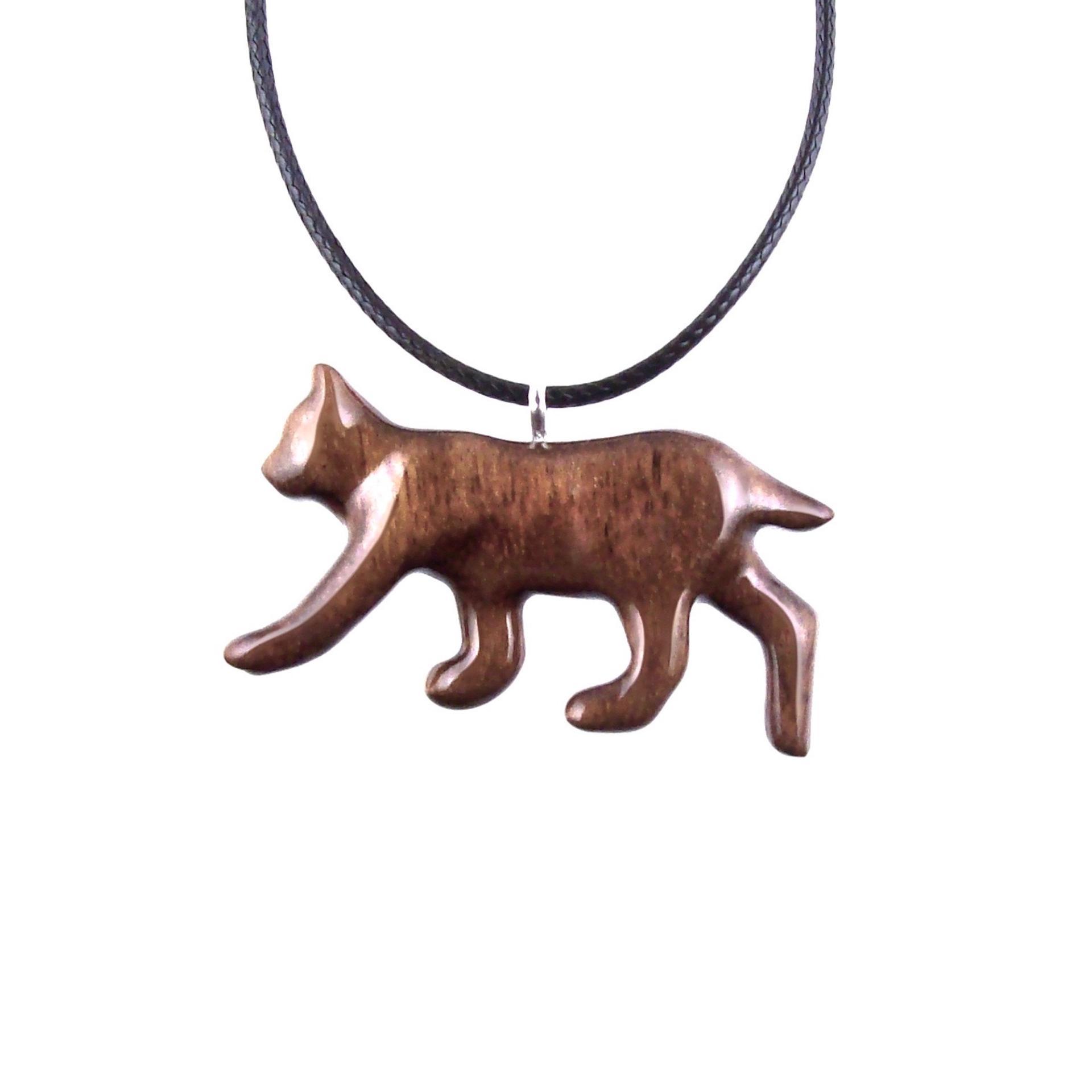 Bobcat Necklace, Hand Carved Wooden Lynx Necklace, Bobcat Pendant, Wood Wildcat Necklace, Totem Spirit Animal Jewelry for Men or Women