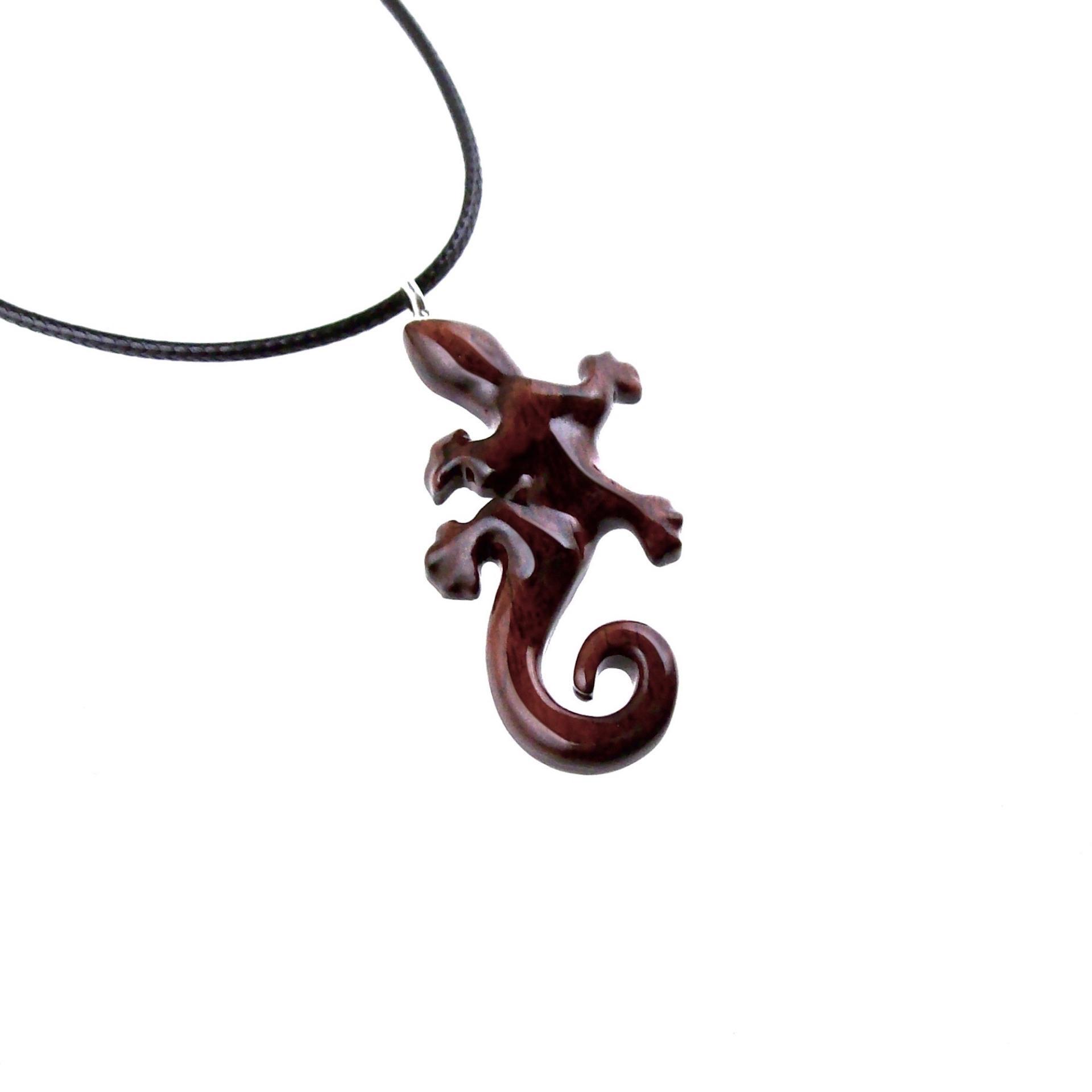 Wooden Lizard Pendant, Hand Carved Gecko Necklace, Salamander Necklace, Reptile Wood Jewelry for Men or Women