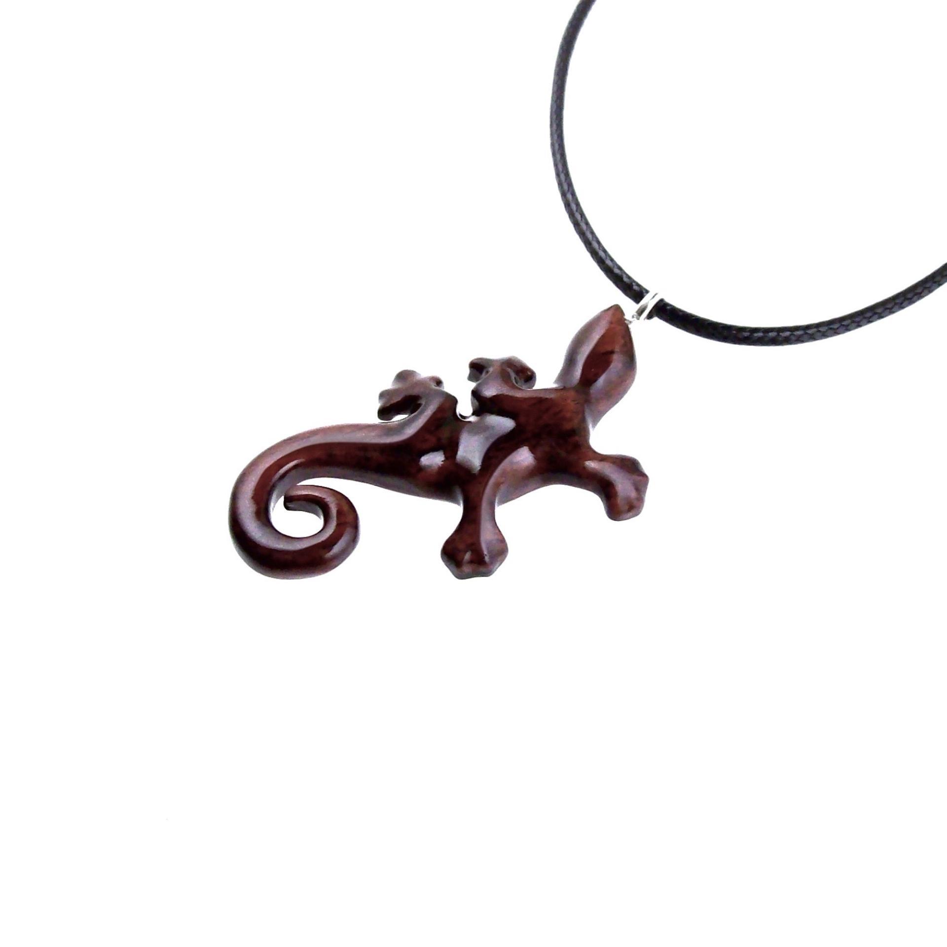 Wooden Lizard Pendant, Hand Carved Gecko Necklace, Salamander Necklace, Reptile Wood Jewelry for Men or Women