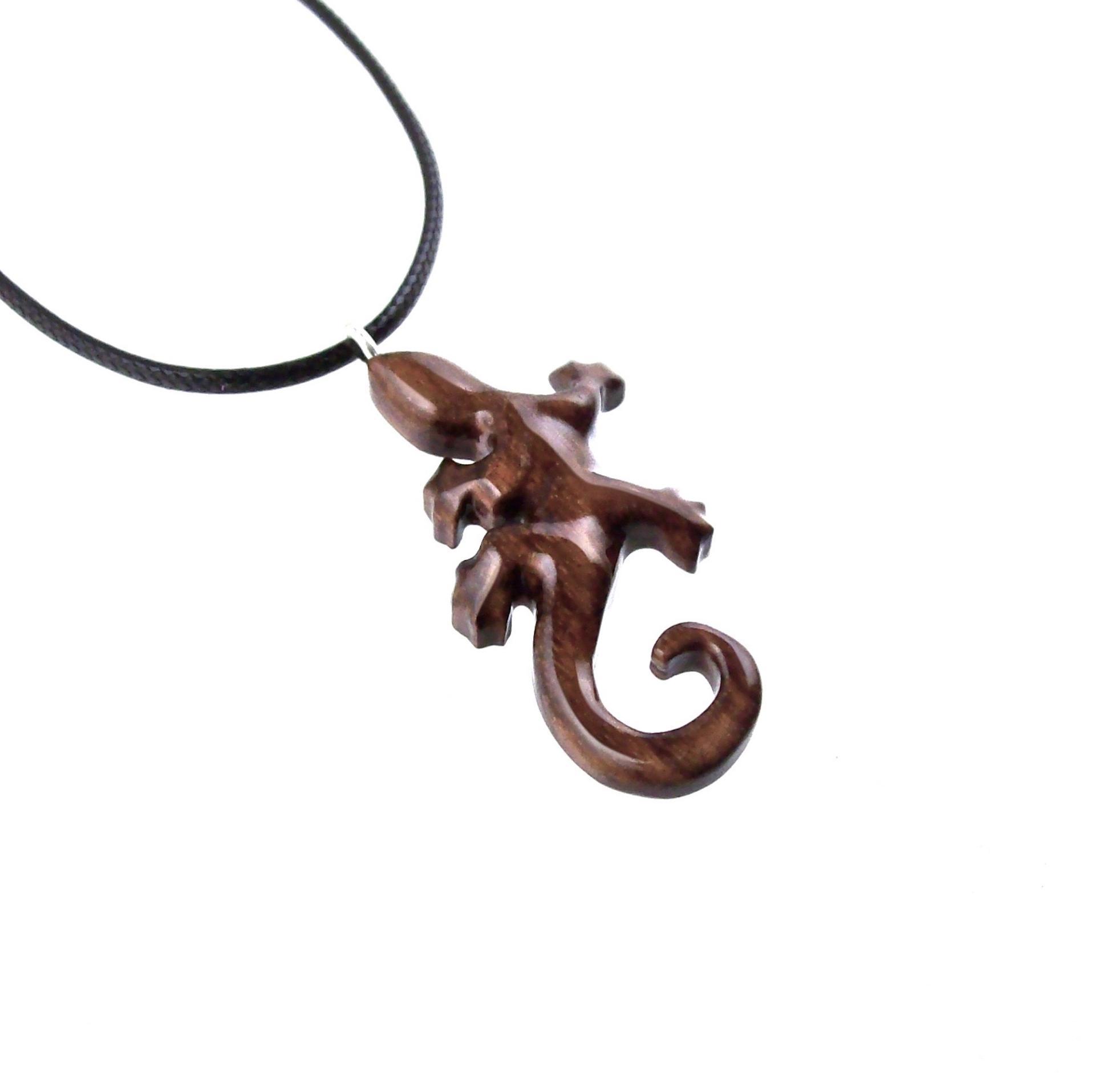 Hand Carved Gecko Pendant, Wooden Lizard Necklace, Wood Salamander Necklace, Totem Lizard Jewelry Gift for Men or Women