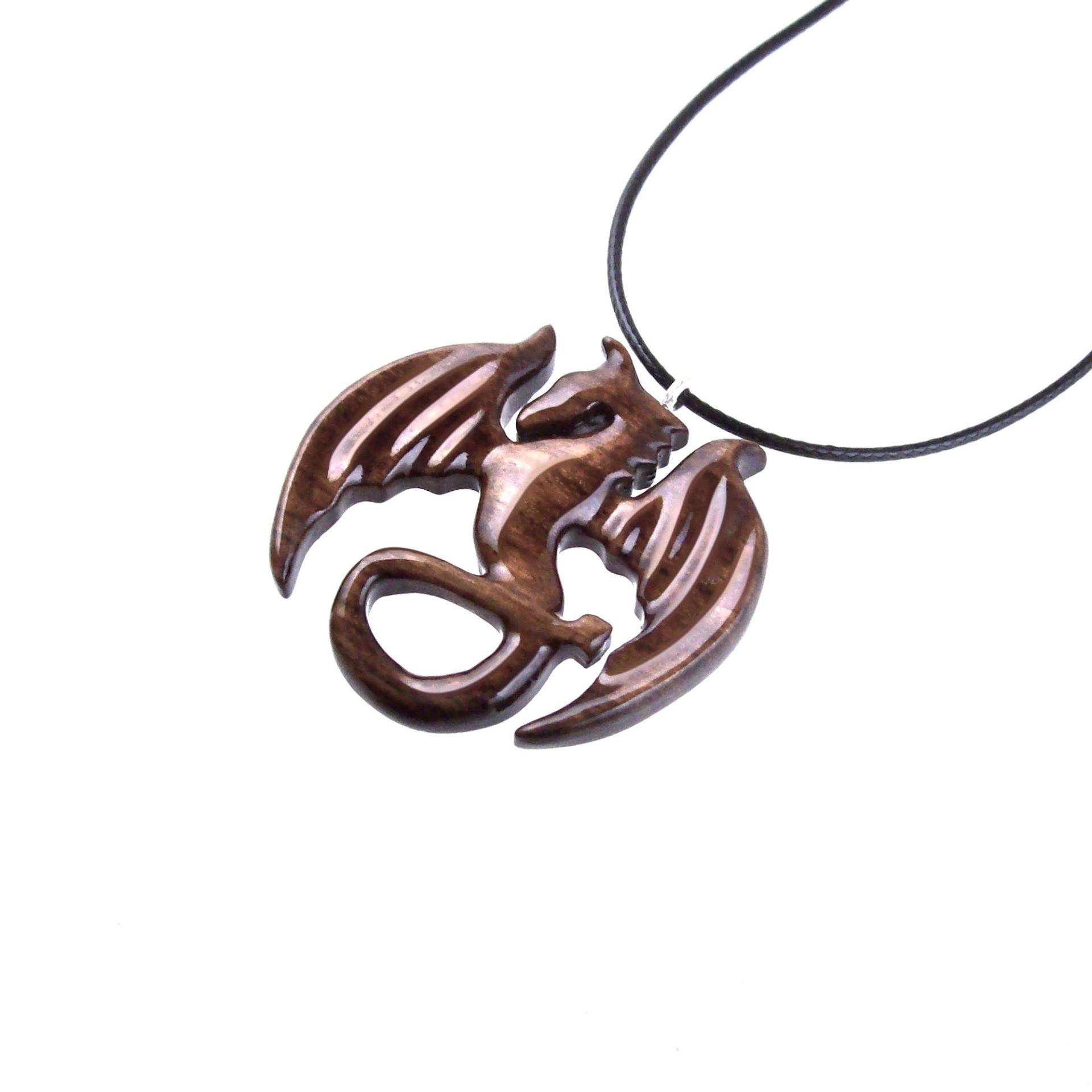 Dragon Pendant, Hand Carved Wooden Dragon Necklace, One of a Kind Handmade Wood Jewelry Gift for Men Women