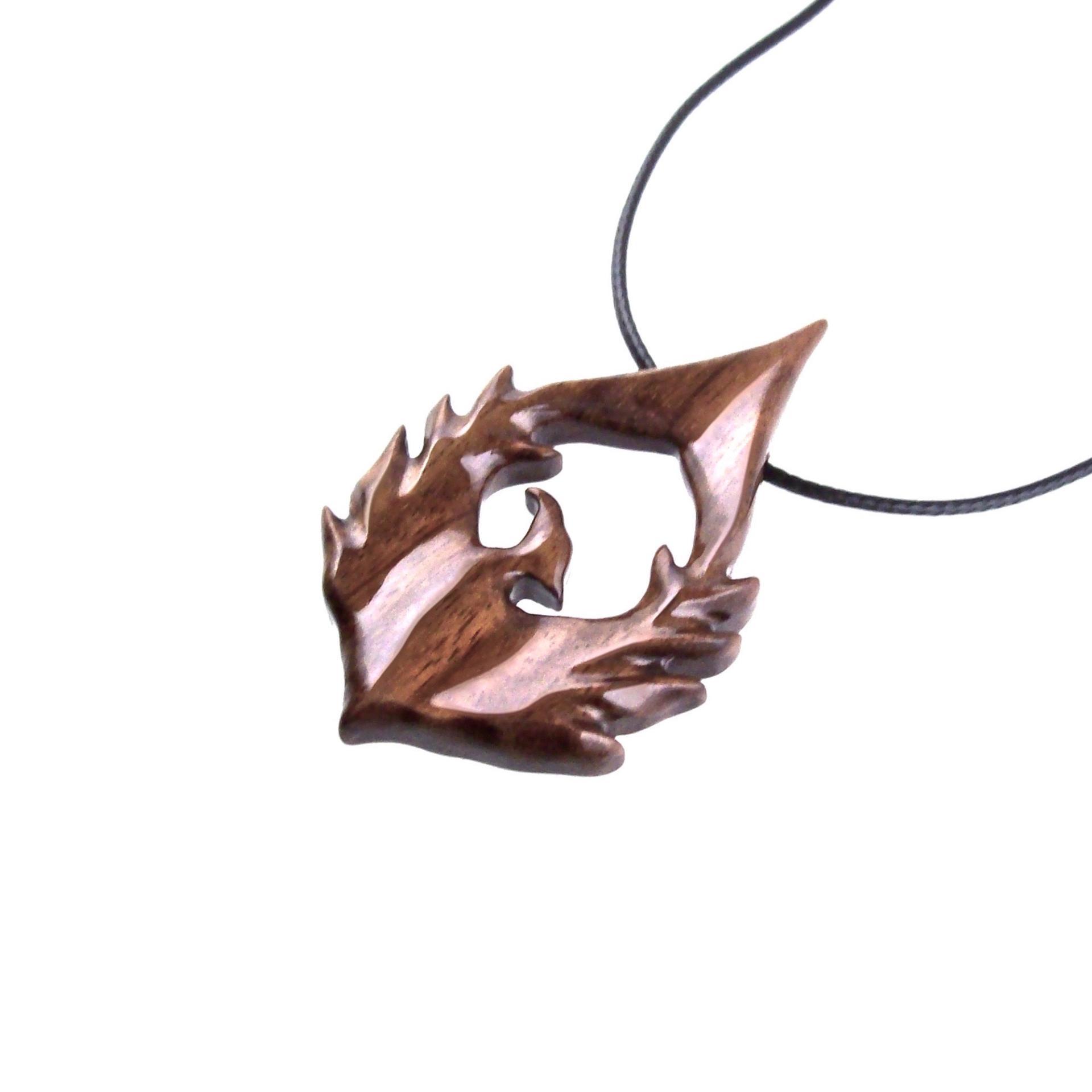 Wooden Phoenix Necklace, Hand Carved Firebird Pendant, Handmade Inspirational Wood Jewelry Gift for Her Him