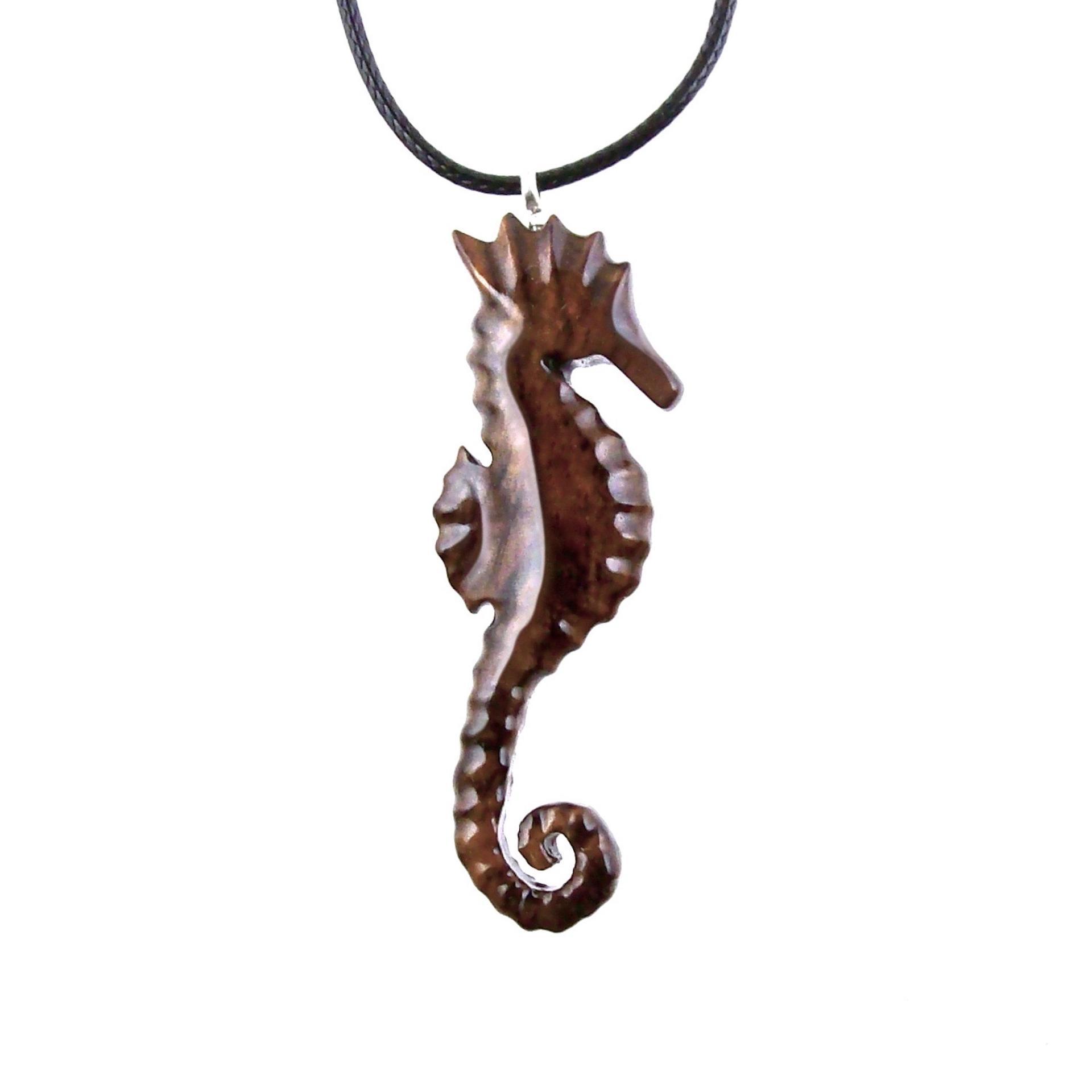 Wooden Seahorse Pendant, Hand Carved Seahorse Necklace for Men Women, Nautical Wood Jewelry, Sea Animal Beach Jewelry