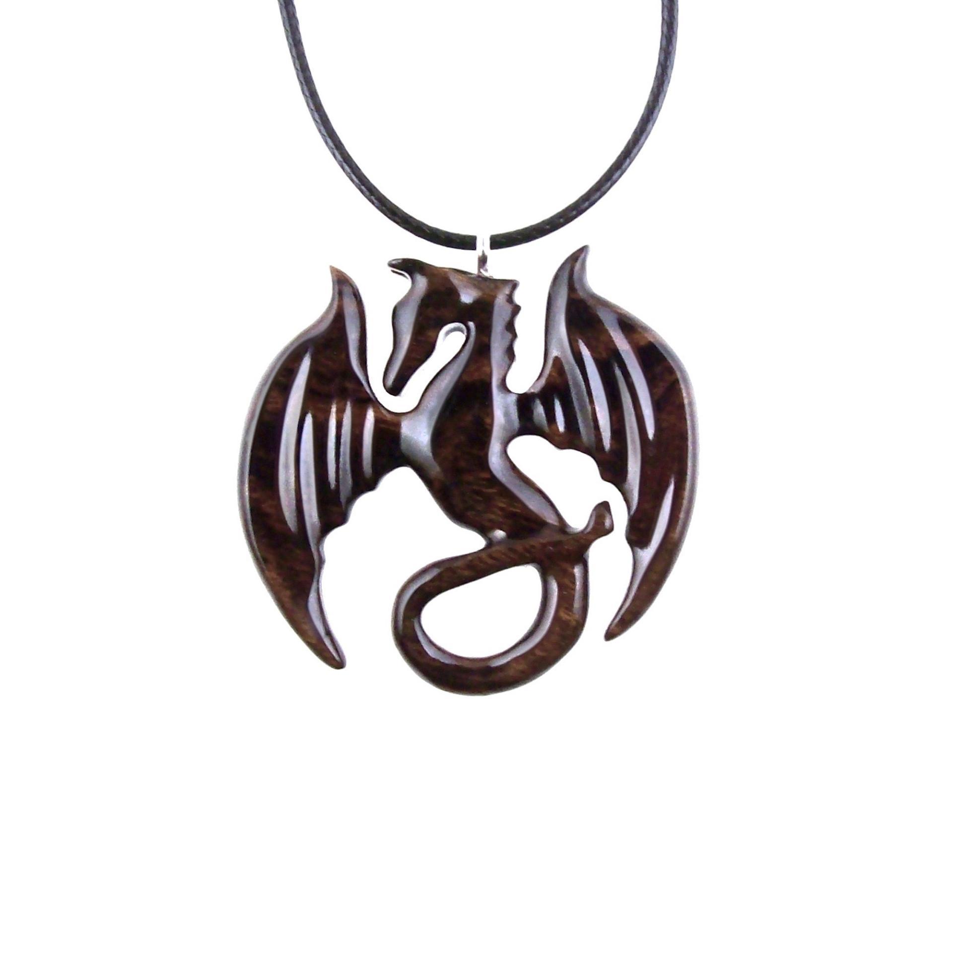 Wooden Dragon Pendant, Hand Carved Dragon Necklace, One of a Kind Fantasy Wood Necklace for Men or Women, Gift for Her Him