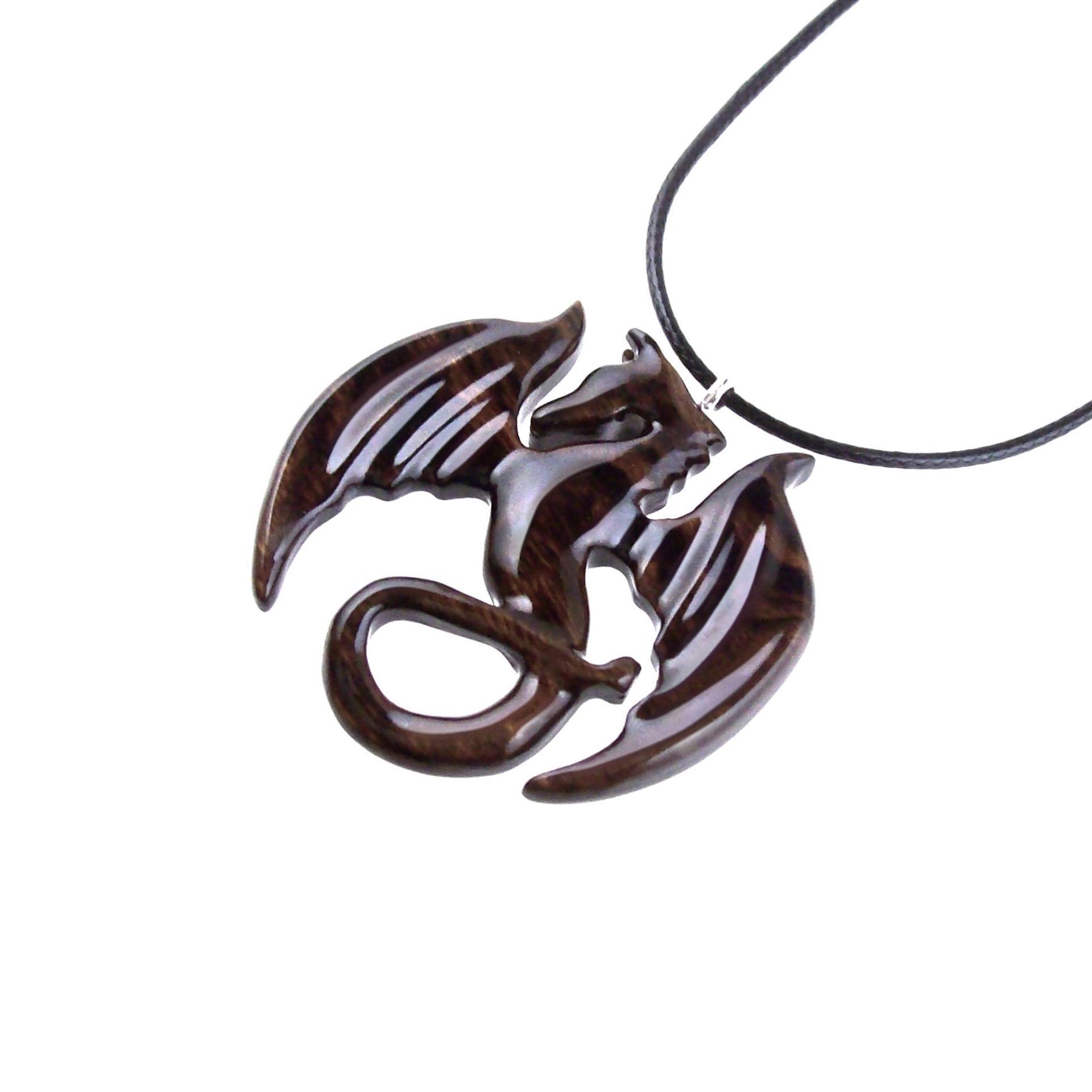 Wooden Dragon Pendant, Hand Carved Dragon Necklace, One of a Kind Fantasy Wood Necklace for Men or Women, Gift for Her Him