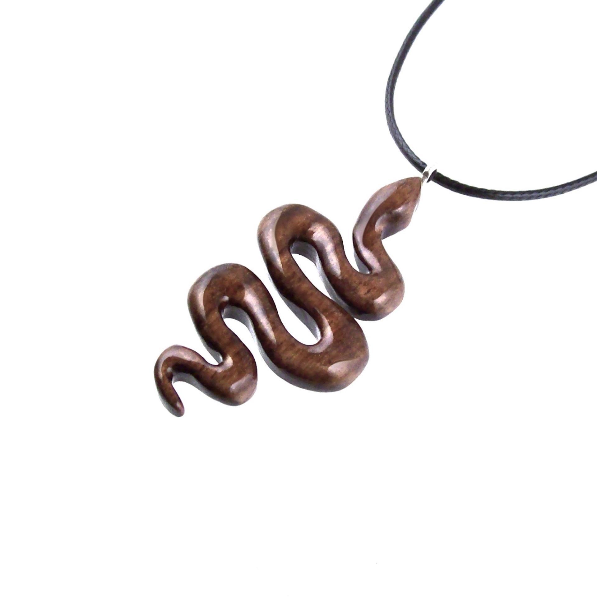 Snake Pendant, Hand Carved Wooden Snake Necklace, Wood Serpent Necklace, Reptile Jewelry, One of a Kind Gift for Her Him